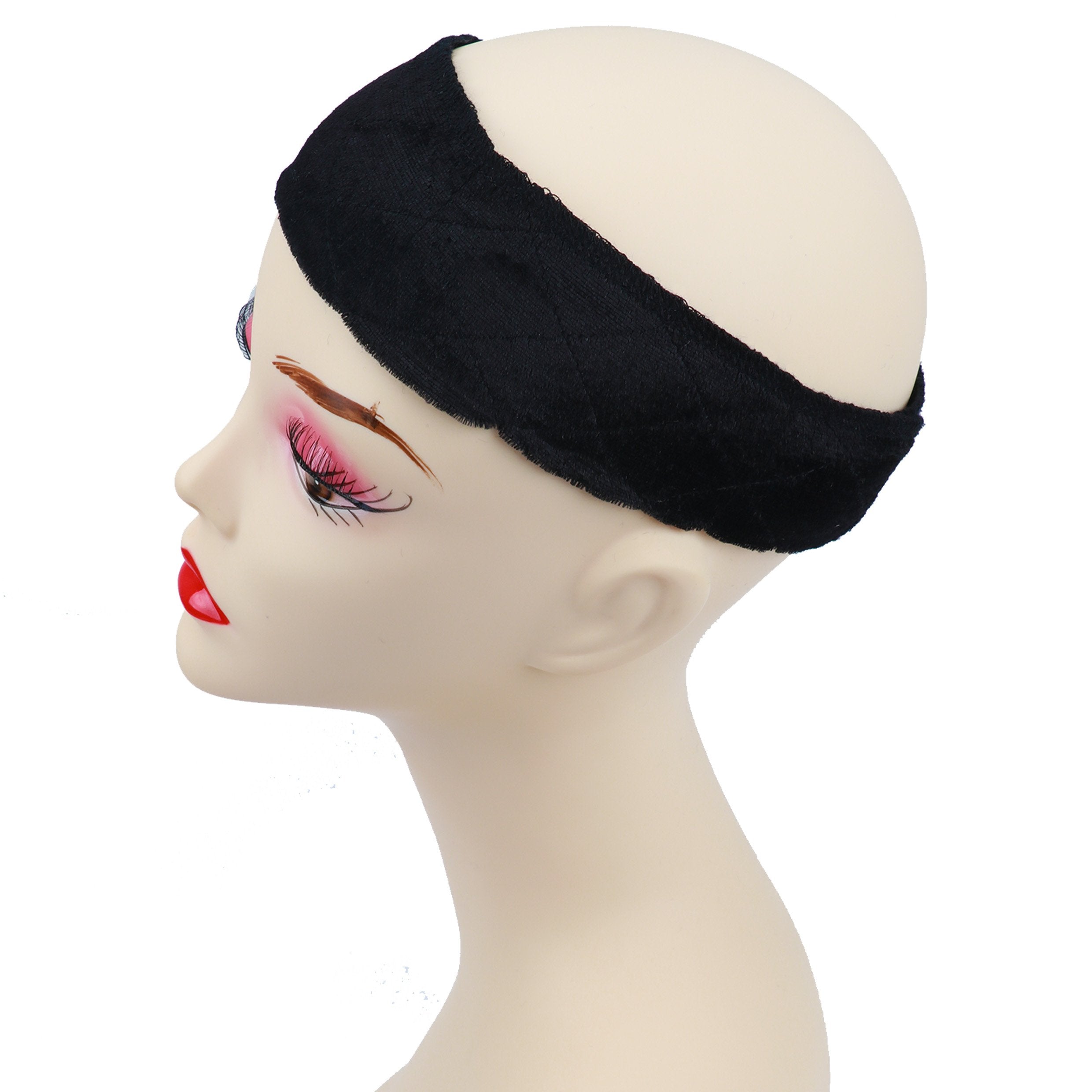 GEXWORLDWIDE GEX Beauty Flexible Velvet Wig Grip Scarf Head Hair Band Wig Band Adjustable Fastern (Dark Black)