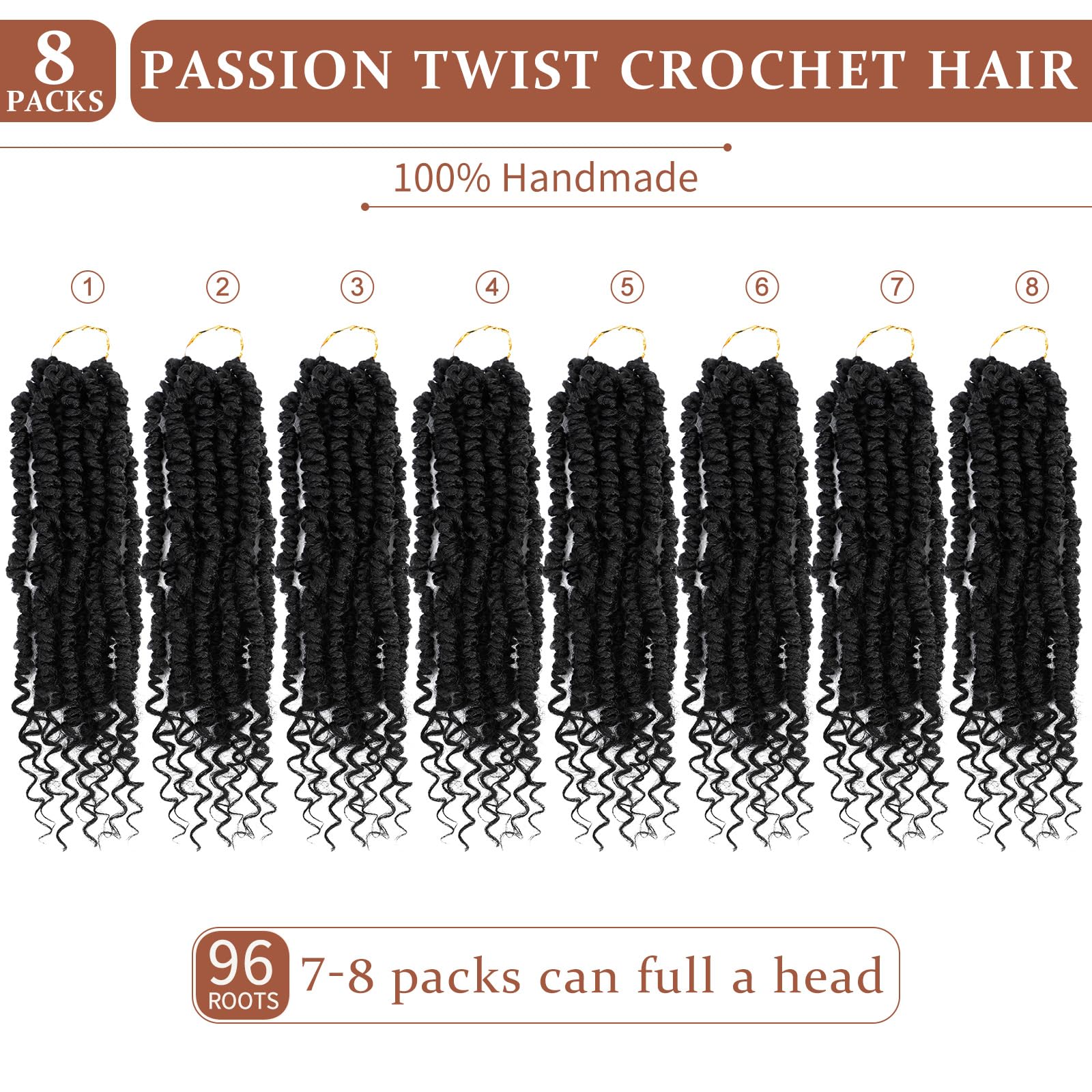 Passion Twist Crochet Hair,Passion Twist Hair 8 Inch,8 Packs Pre-Twisted Passion Twist Hair,Short Passion Twist Crochet Braids,P