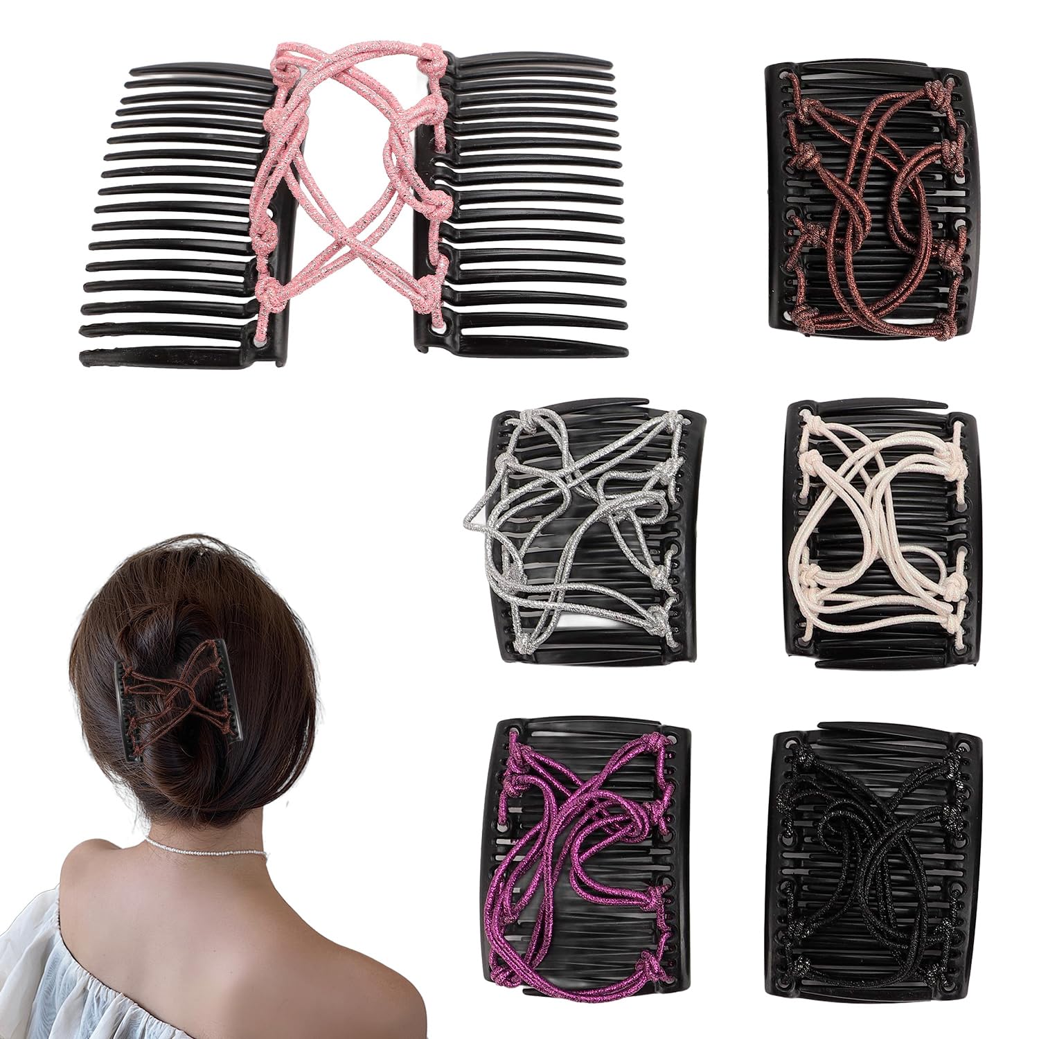 6Pcs Elastic Magic Hair Comb Double Comb Hair Fork Clip No Crease Hair Pin