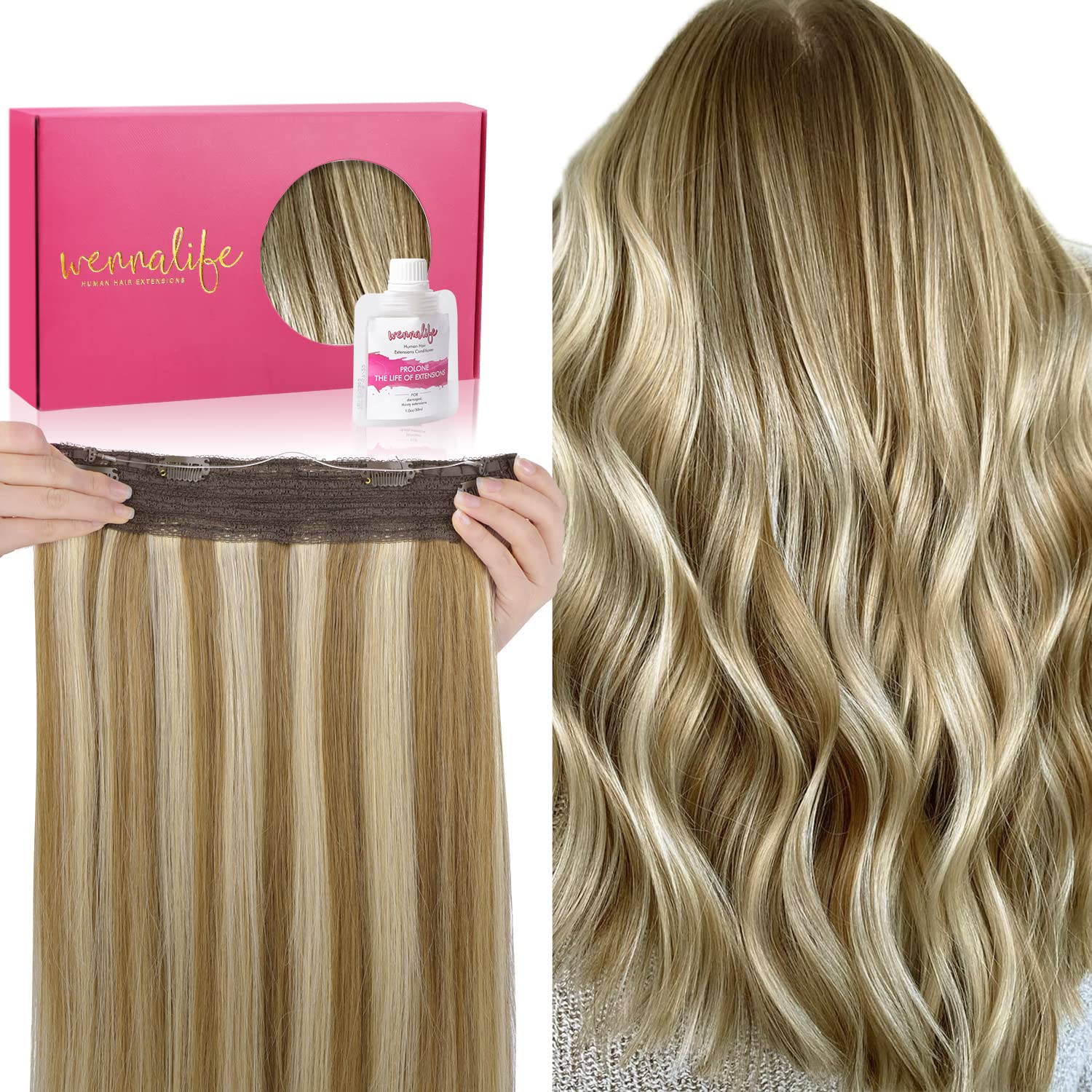 Wennalife Wire Hair Extensions (Increase 50% Lifespan) Real Human Hair 12 Inch 70G Ash Brown Highlighted Golden Blonde Remy Wire