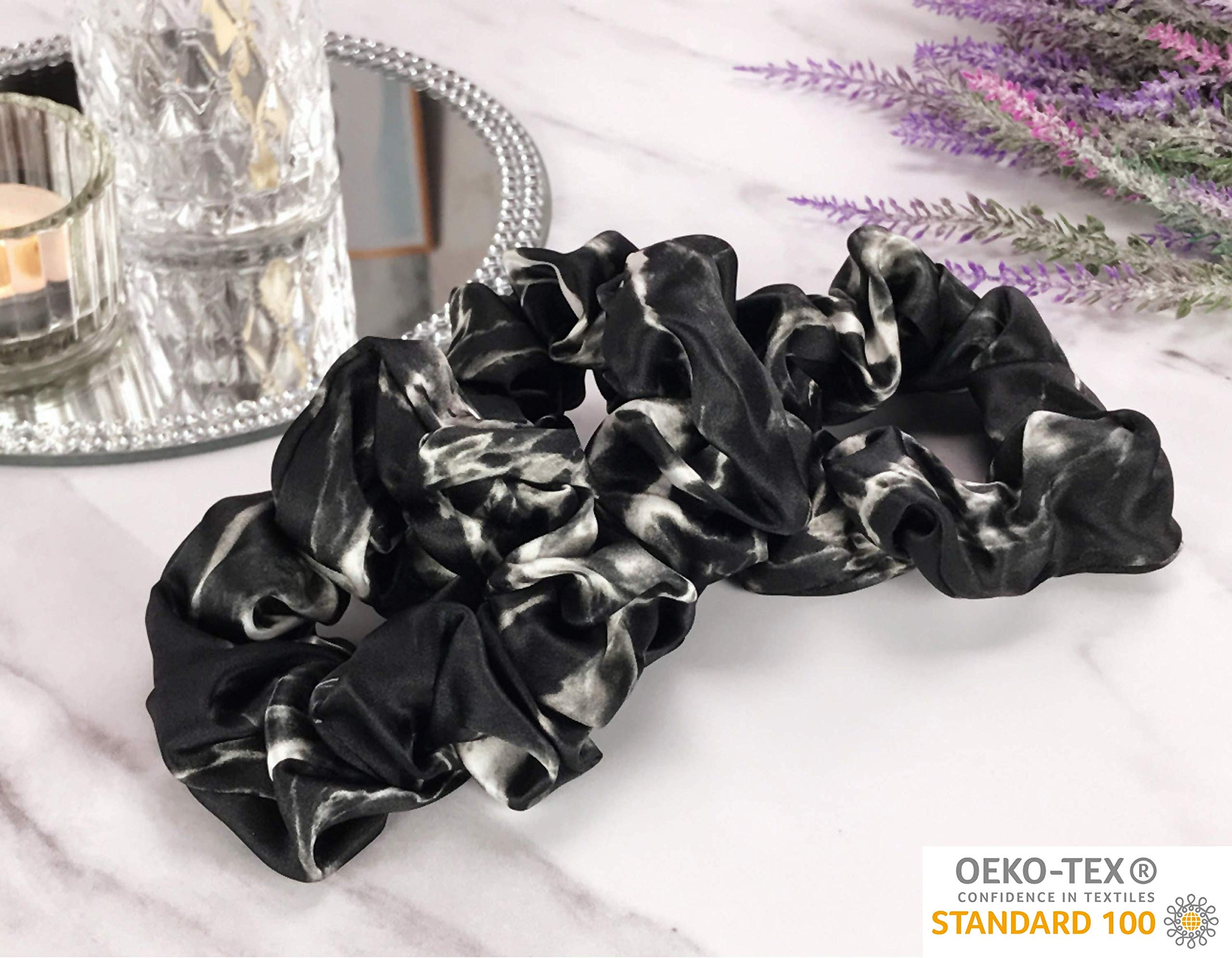 Celestial Silk Mulberry Silk Scrunchies For Hair (Black Marble)