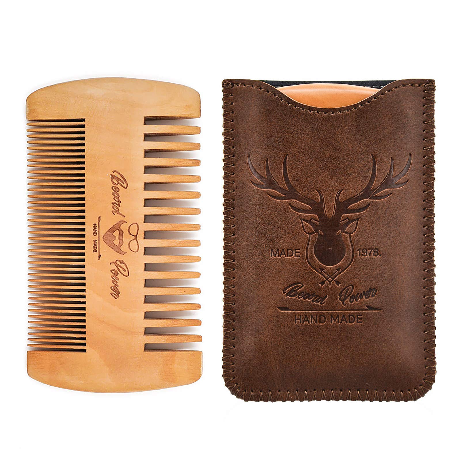 Menesia Wooden Beard Comb & Durable Case For Men Beard, Fine & Coarse Teeth, Men'S Wood Pocket Comb For Beards & Mustaches & Hai