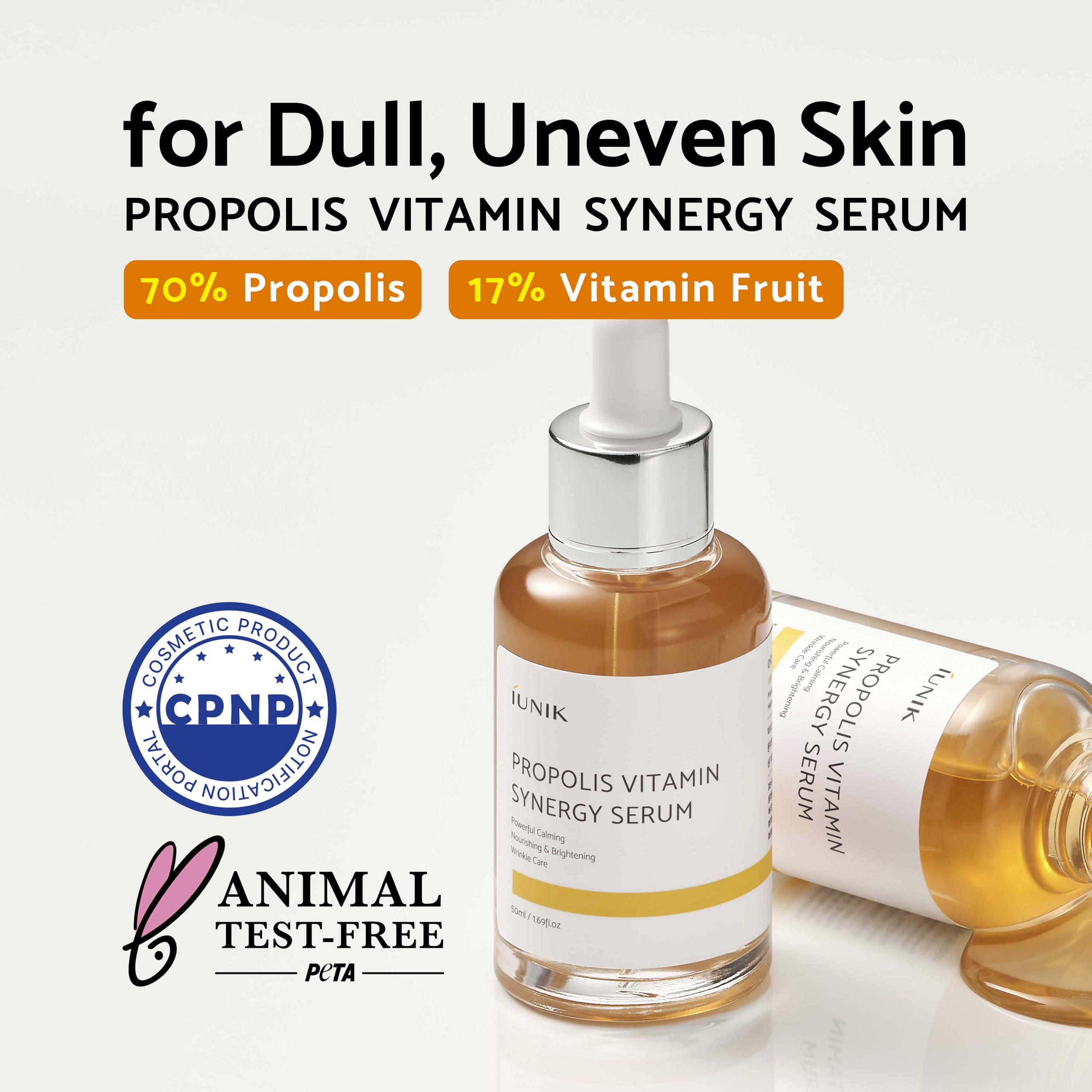 Iunik Propolis 70% Vitamins 17% Synergy Serum - Centella Asiatica Calming Soothing Deep Nourishing For Dry Dull Spot Hyperpigmen
