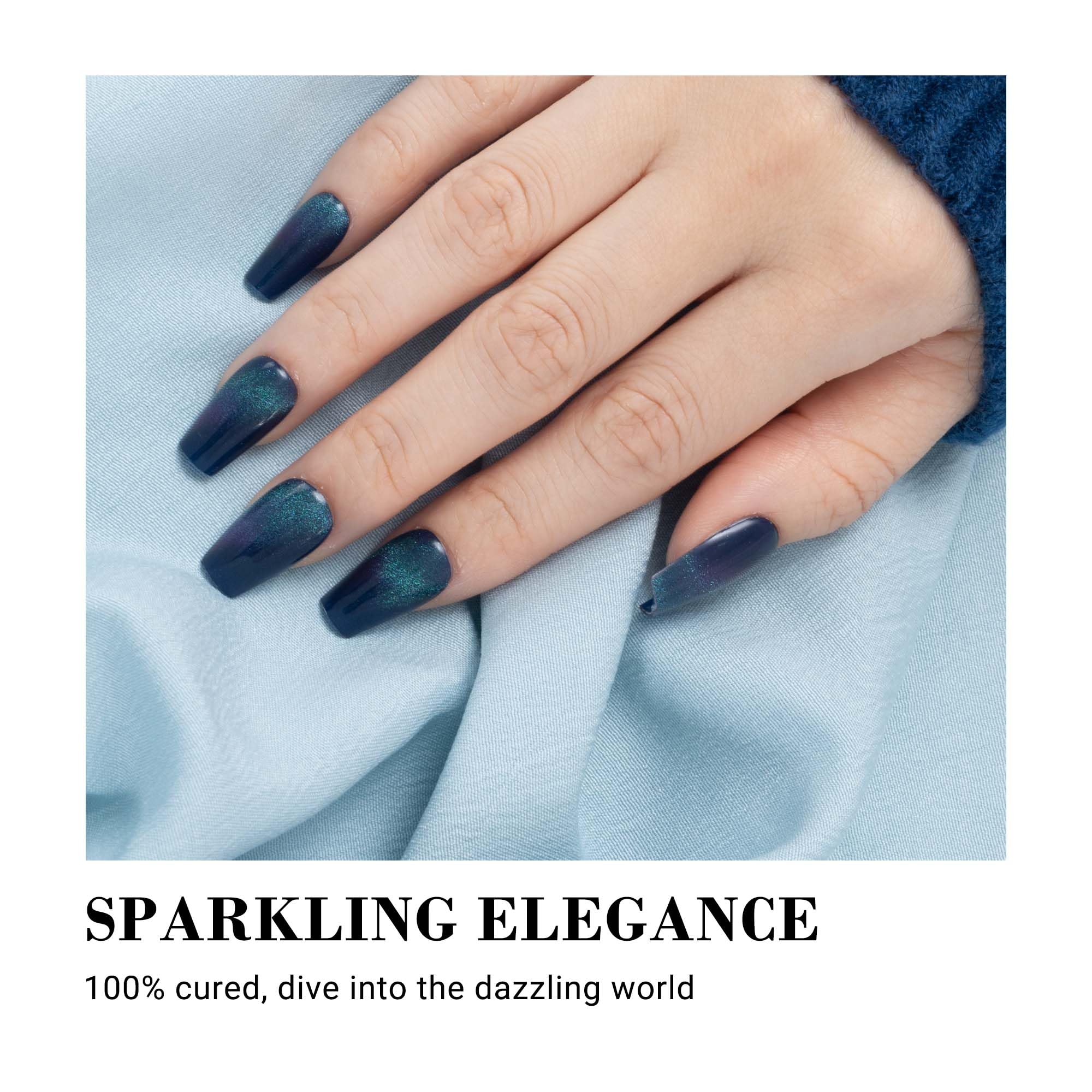 Melodysusie Semi Cured Gel Nail Strips (Deep Blue Cat Eye)- Works With Any Nail Lamps, Salon-Quality, Long Lasting, Easy To Appl