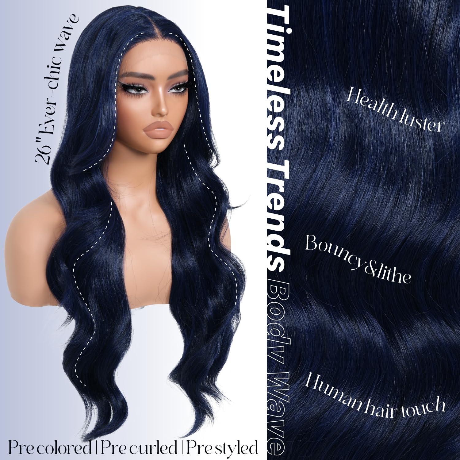 Brownbomb Dark Blue Synthetic Lace Front Wigs Body Wave Glueless Wigs With Bangs Pre Plucked Pre Cut Hd Lace 13X5X1 Middle Part