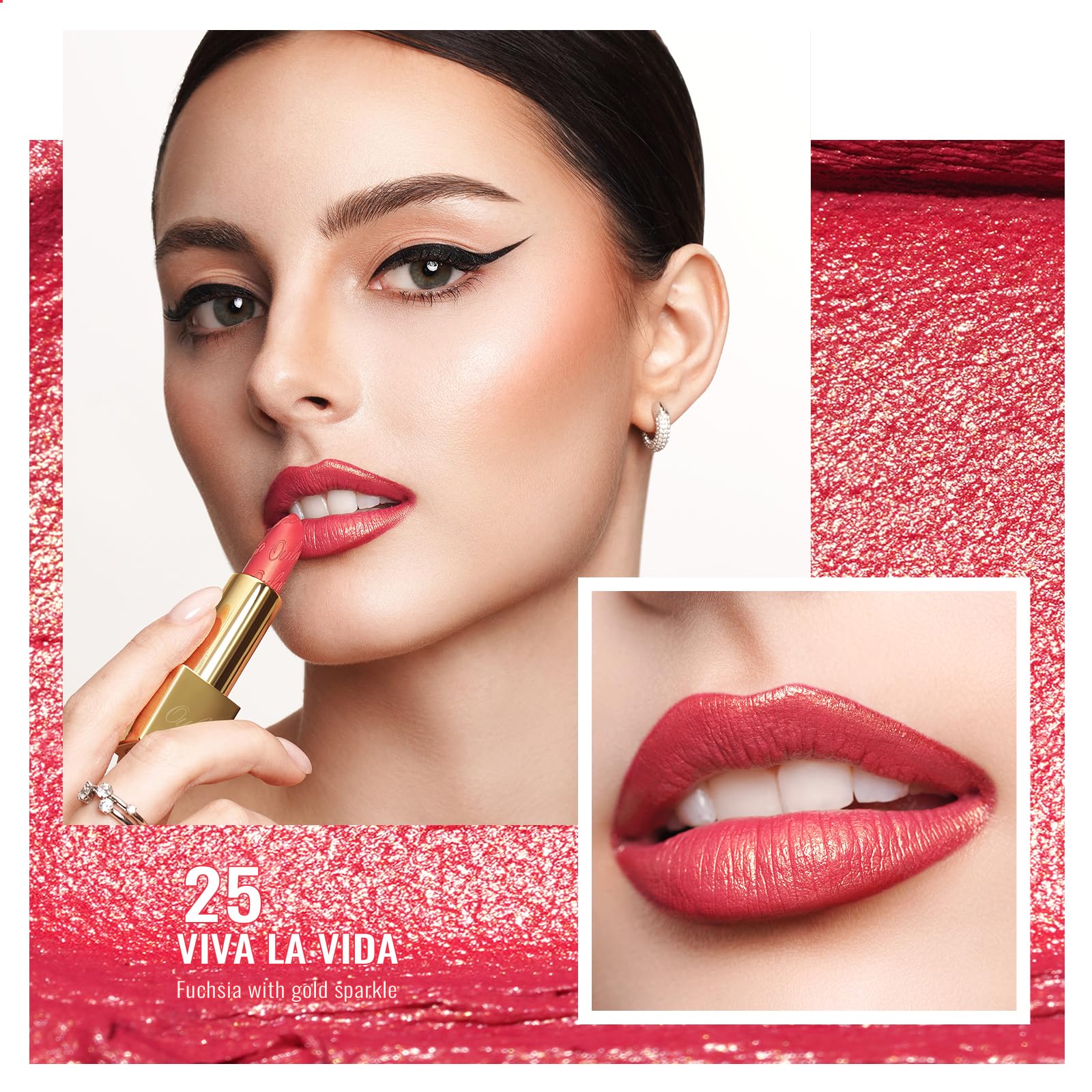 Oulac Glitter Lipstick For Women With Metallic 3D Shine Lightweight Hydrating Formula, High Impact Lip Color, Vegan Beauty, Full