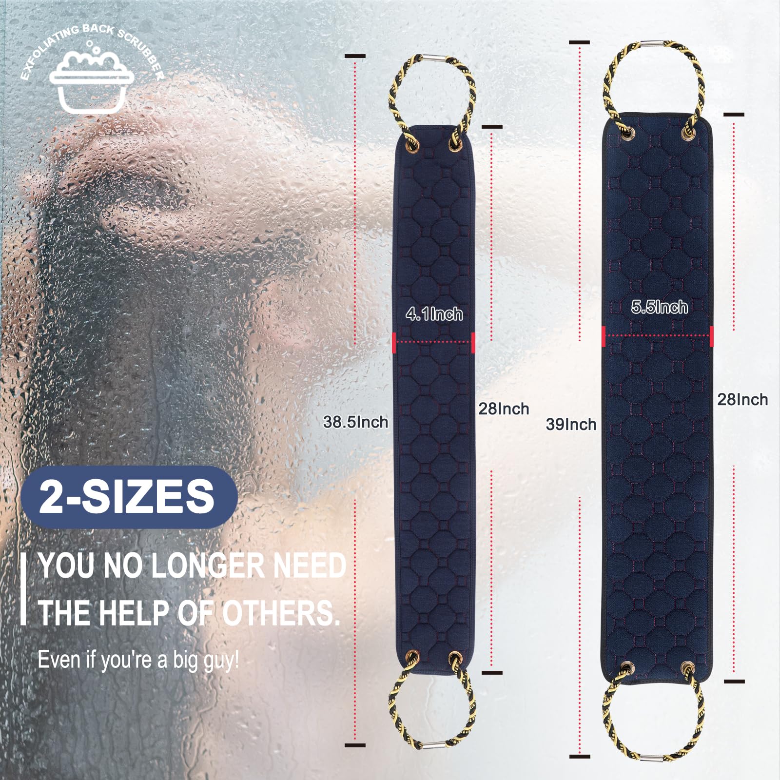 Exfoliating Back Scrubber With Handles, 38.5 Inch Double-Sided Back Exfoliator Body Scrub Towel, Exfoliating Washcloth Bath Tool