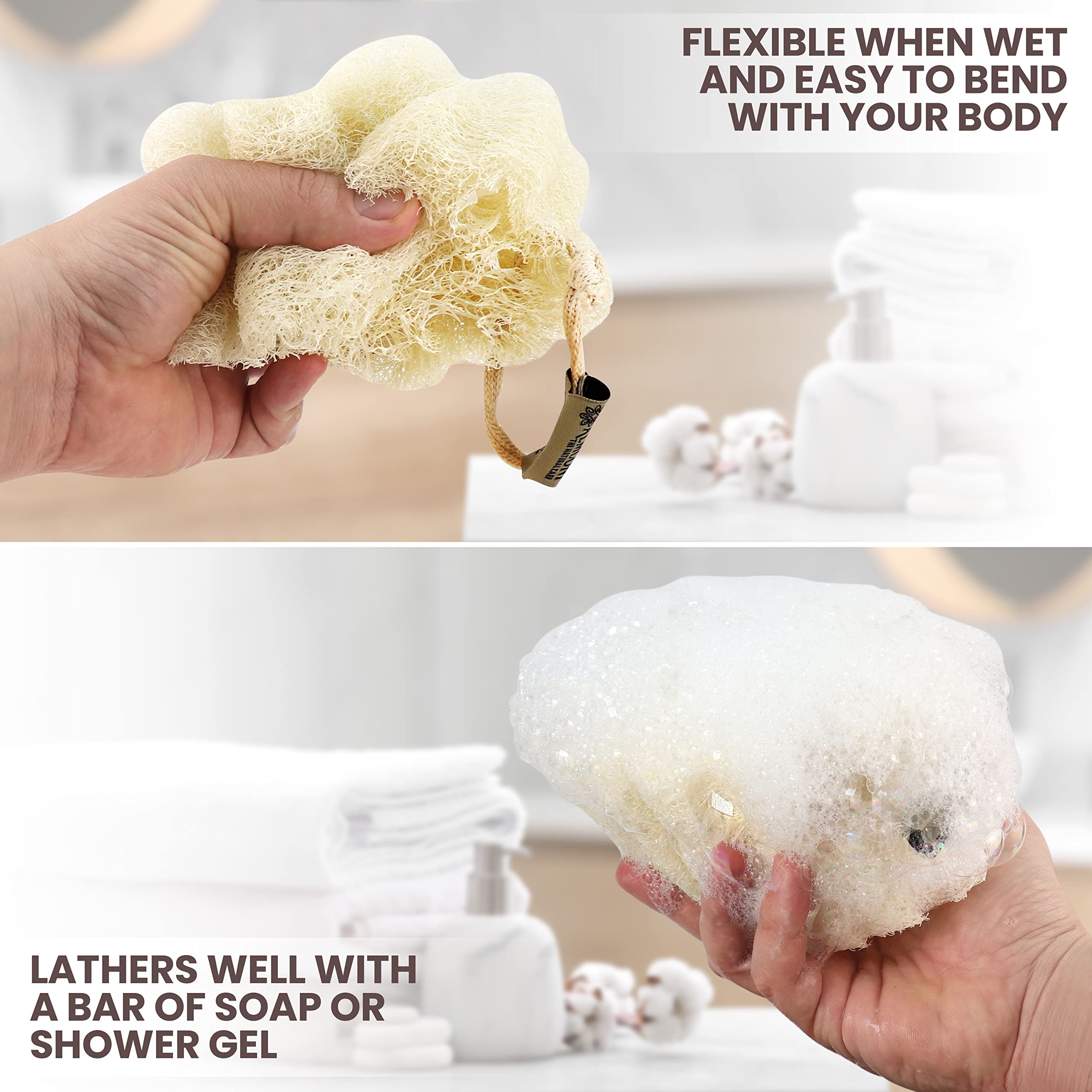 Almooni Mini Natural Loofah Sponge - Real Egyptian Shower Exfoliating Loofah - Small Loofah Scrubber For The Perfect Grip - 3 Co