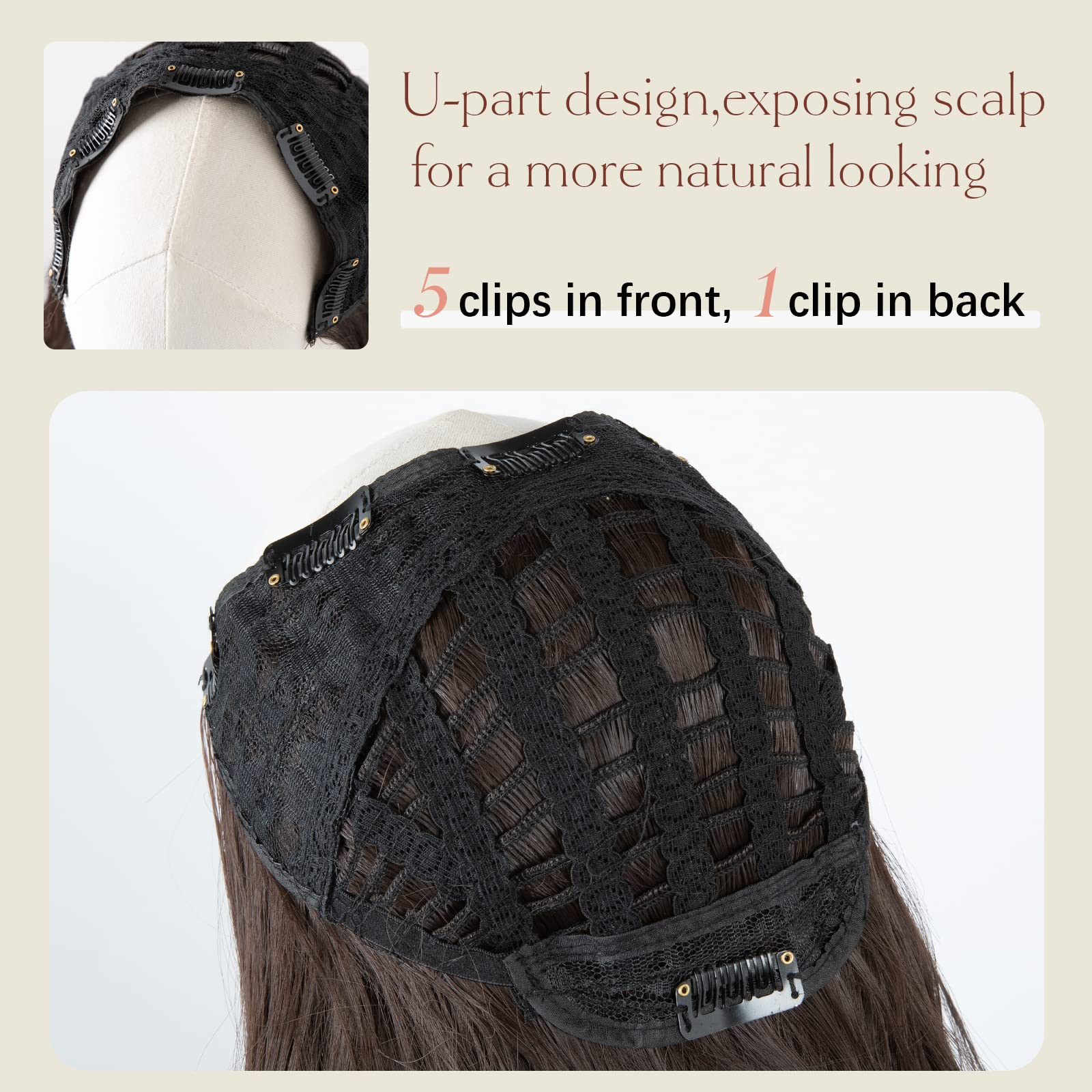 SARLA Black U Part Hair Extensions Clip in Long Synthetic Wavy Curly Full Head Hairpiece for Black Women 24 Inch
