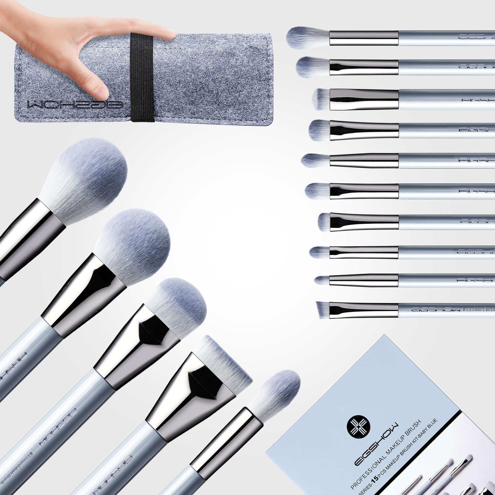 Makeup Brushes, Eigshow 15Pcs Professional Makeup Brush Set Premium Synthetic Kabuki Brush Foundation Contour Concealers Blush E