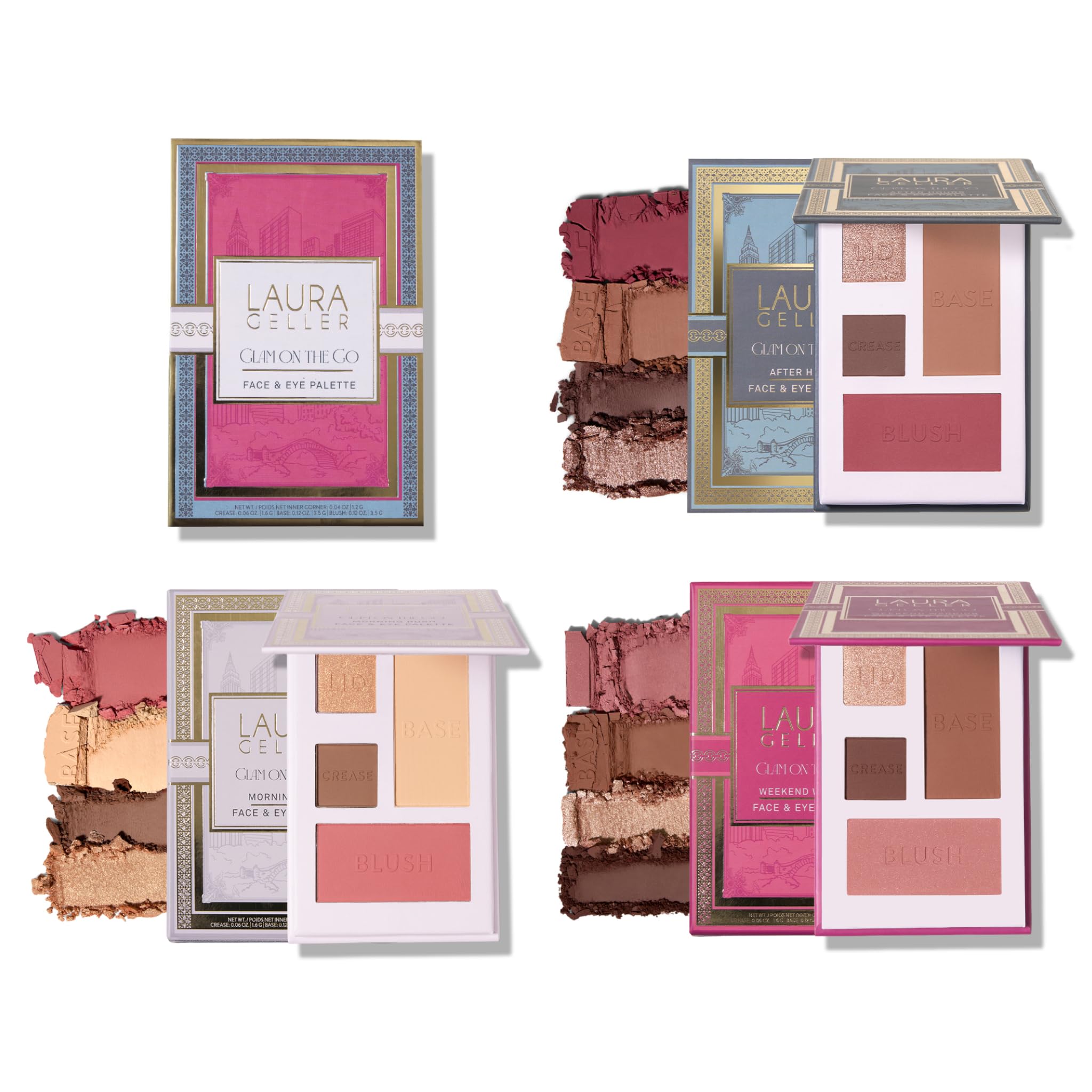 LAURA GELLER NEW YORK Glam On the Go Eyeshadow & Blush Palettes - Each Set Includes Three Palettes - Ready for Gifting - Easy to