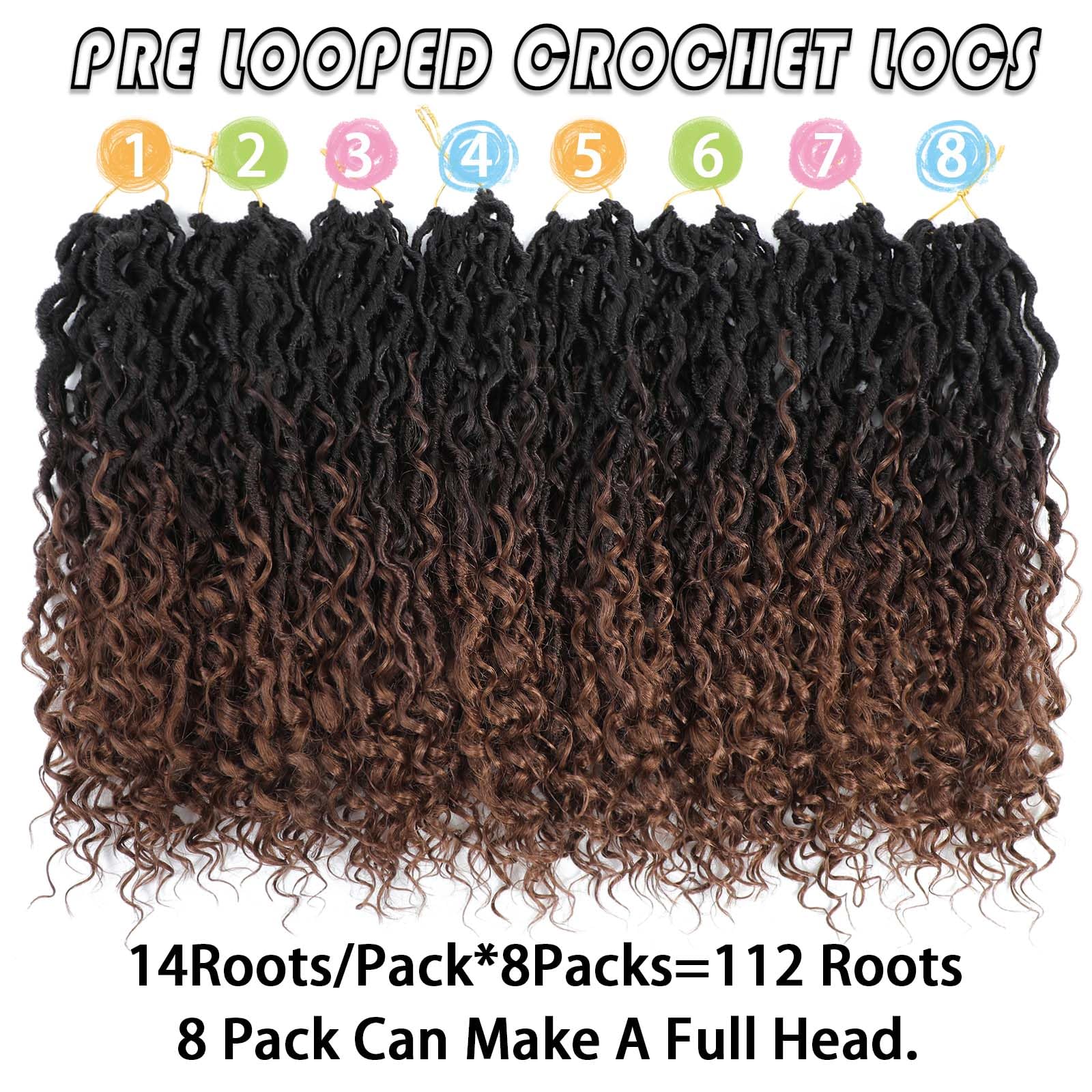 Col Bling Goddess Locs Crochet Hair 14 Inch 8 Packs Ombre Faux Locs Crochet Hair For Women Pre Looped Crochet Boho Goddess Faux