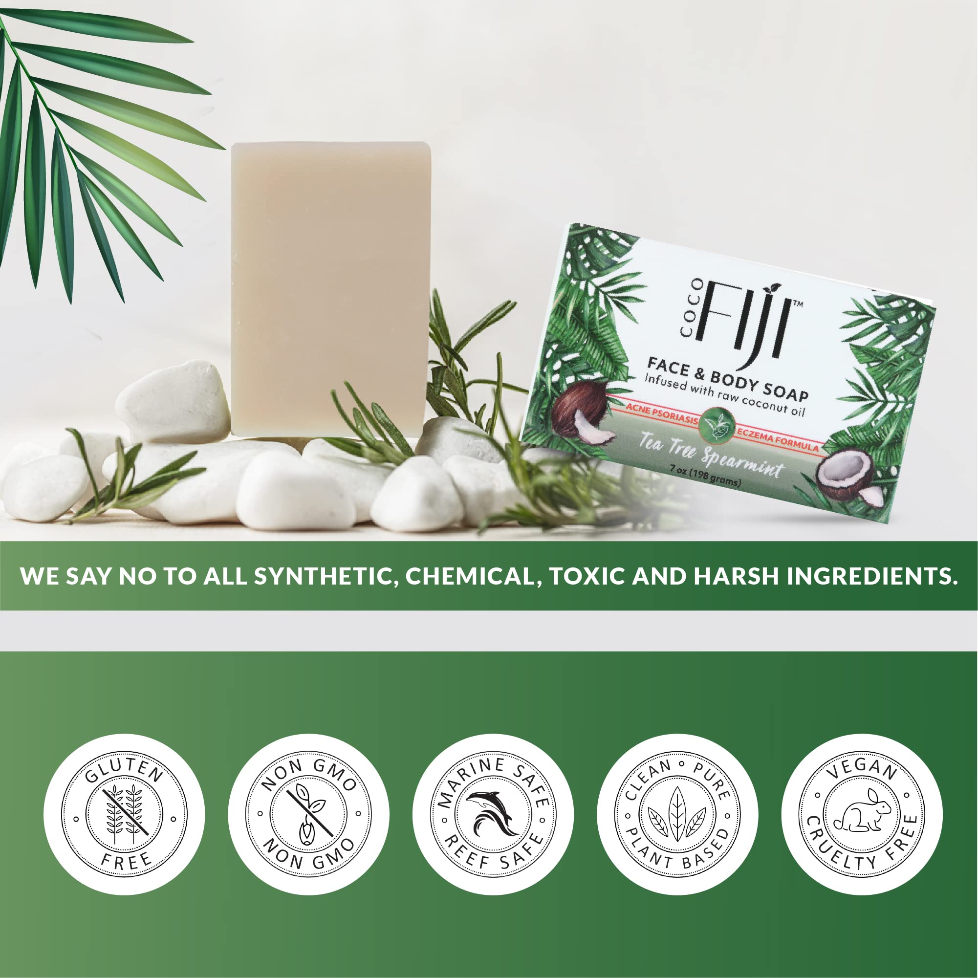 Coco Fiji Soap Bar for Face and Body Infused With Organic Coconut Oil, Tea Tree Spearmint Essential Oil, Natural Soap for Moistu