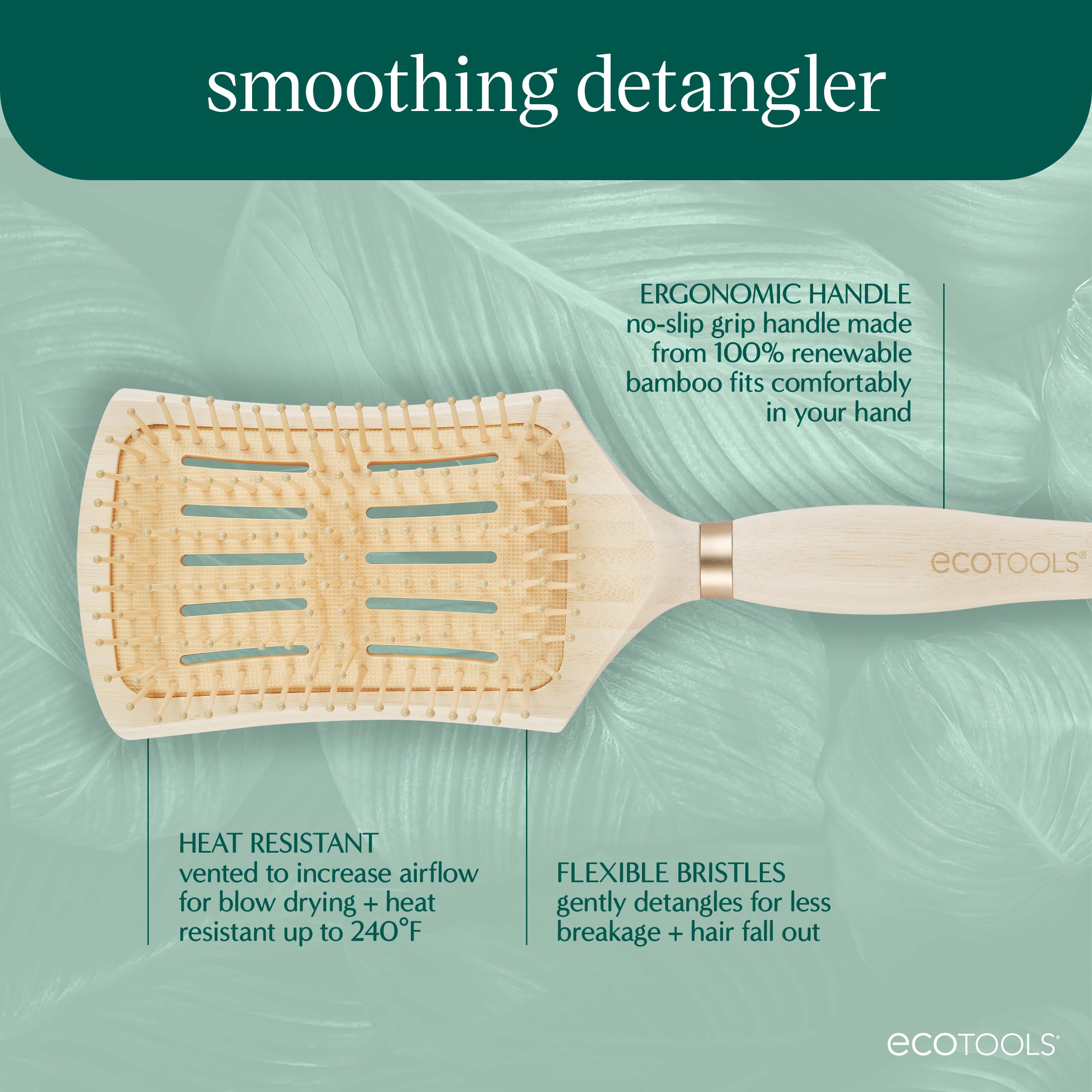 Ecotools Smoothing Detangler Hairbrush, Brush For Wet Or Dry Hair, Pain-Free Detangling, Style & Smooth Hair, Heat Resistant Bru