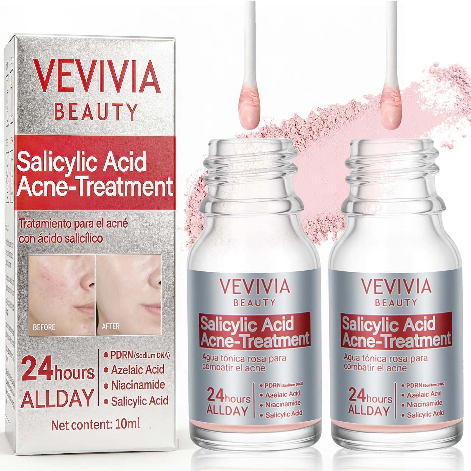 Vevivia Salicylic Acid Acne Treatment  Drying Lotion with Swab, Acne Spot Treatment for Face & Body, Redness Relief, Fades Acne