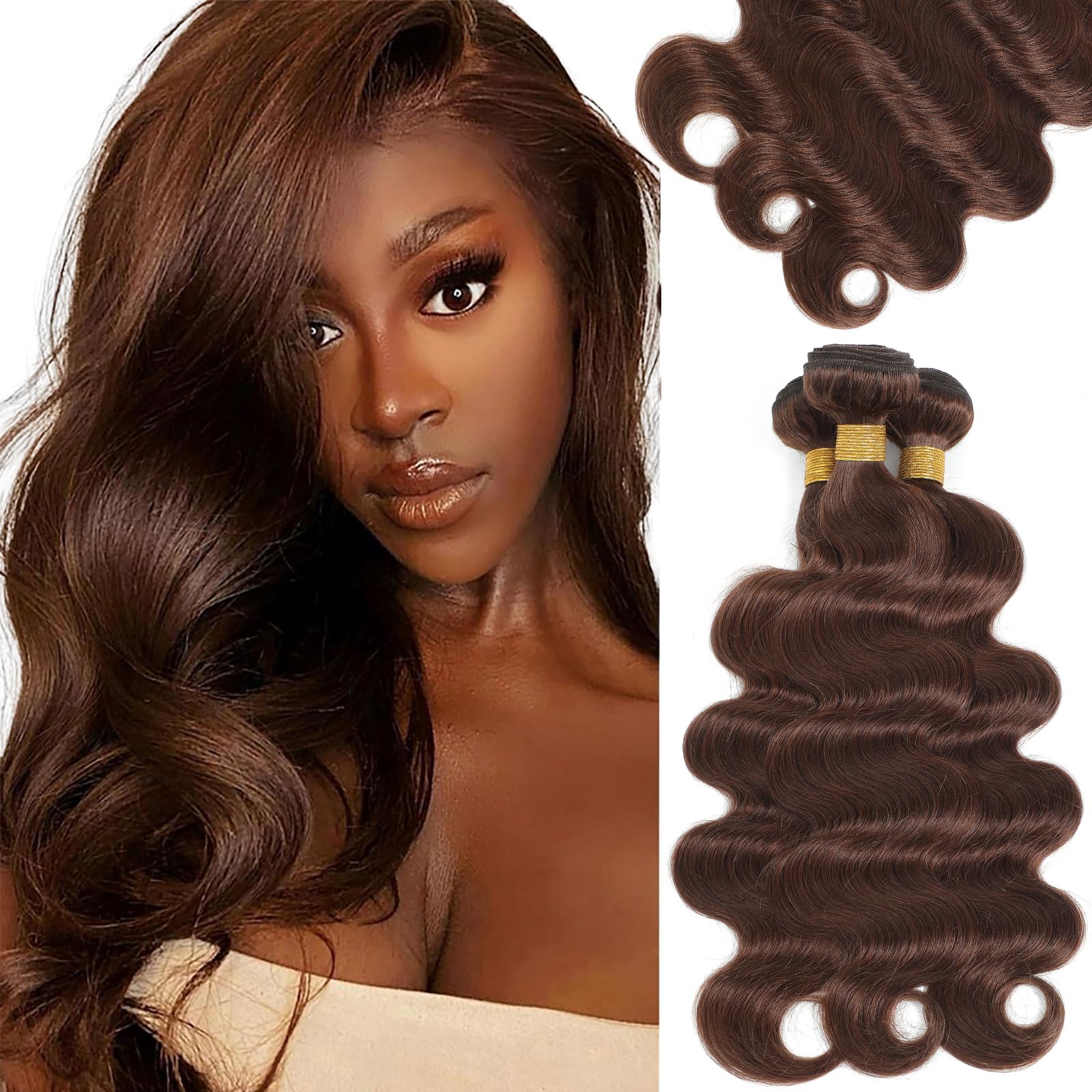 Kapelli Hair 10A Human Hair Bundles Light Brown Brazilian Virgin Hair Body Wave (#4,22 24 26) Brazilian Human Hair 100% Unproces