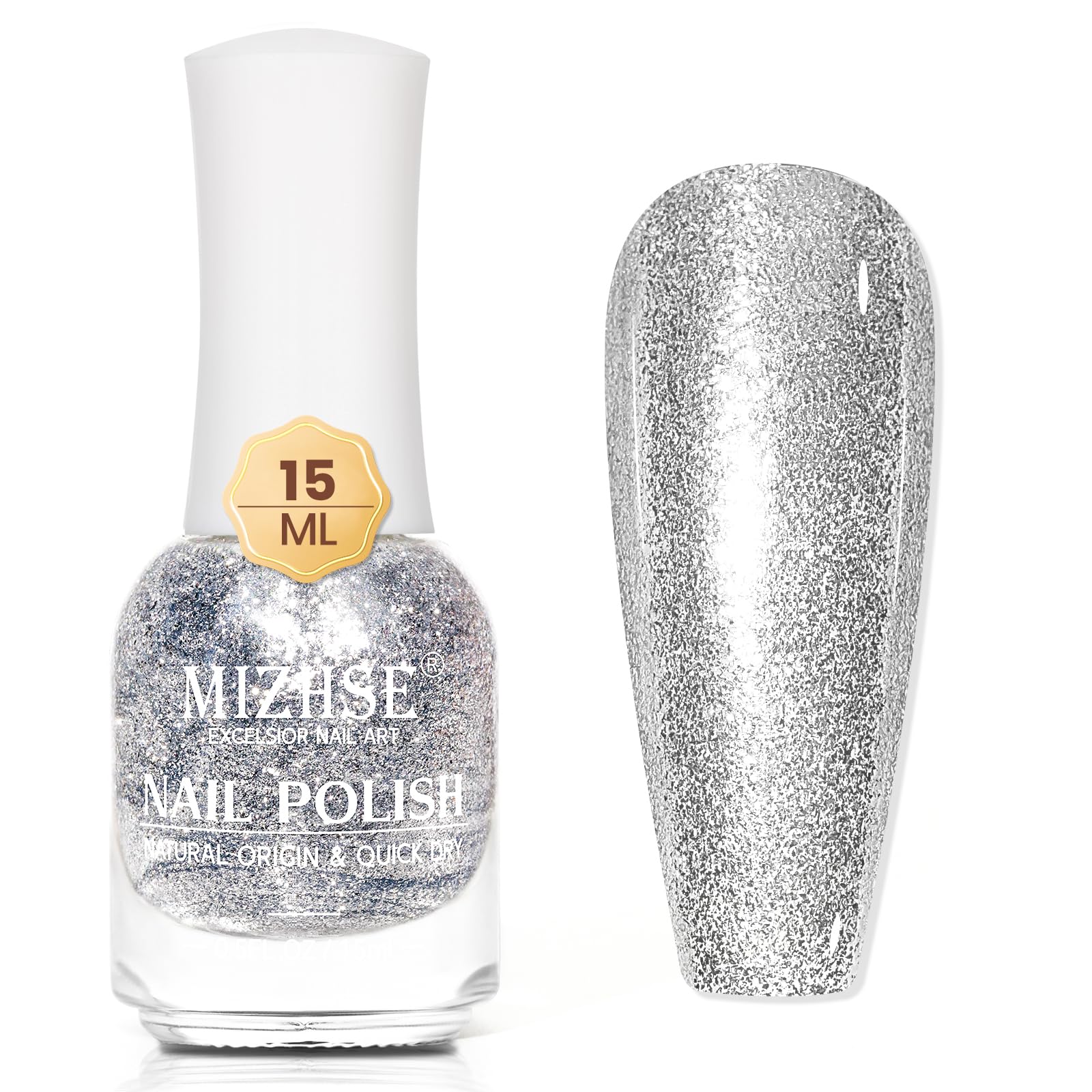 Mizhse Glitter Nail Polish, Metallic Silver Nail Polish Air Dry Fast, 15Ml High Glossy Sparkle Shiny Nail Pigment Water-Based Ch