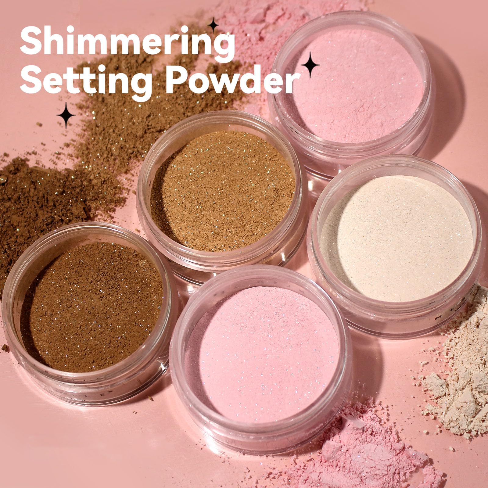 Pink Translucent Setting Powder, Shimmer Setting Powder Waterproof Oil Control Tone-up Face Powder Highlighter Makeup Finishing