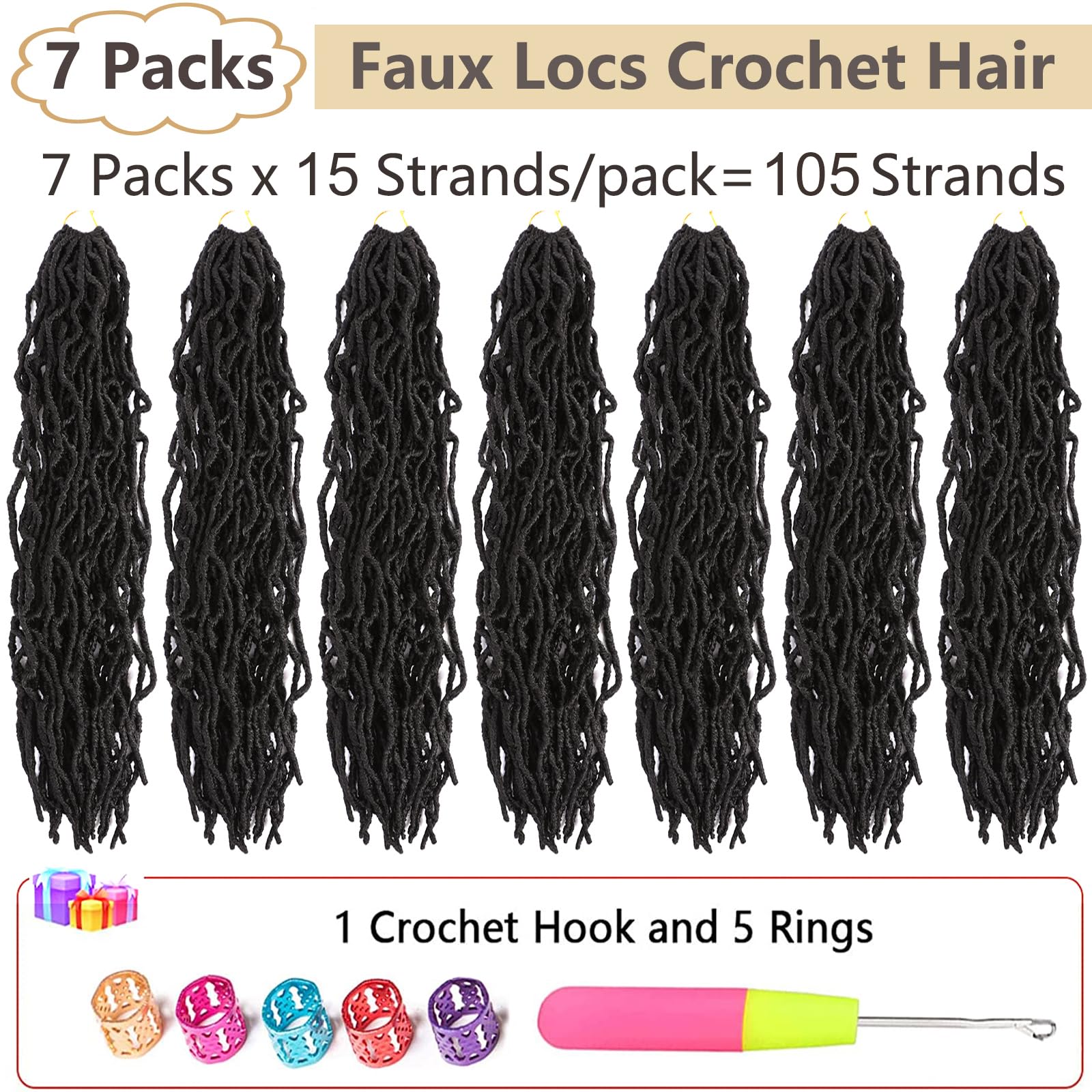 Faux Locs Crochet Hair Soft Locs 24 Inch 7 Packs Long Crochet Locs Natural Synthetic Pre Looped Locs Extension For Butterfly Loc