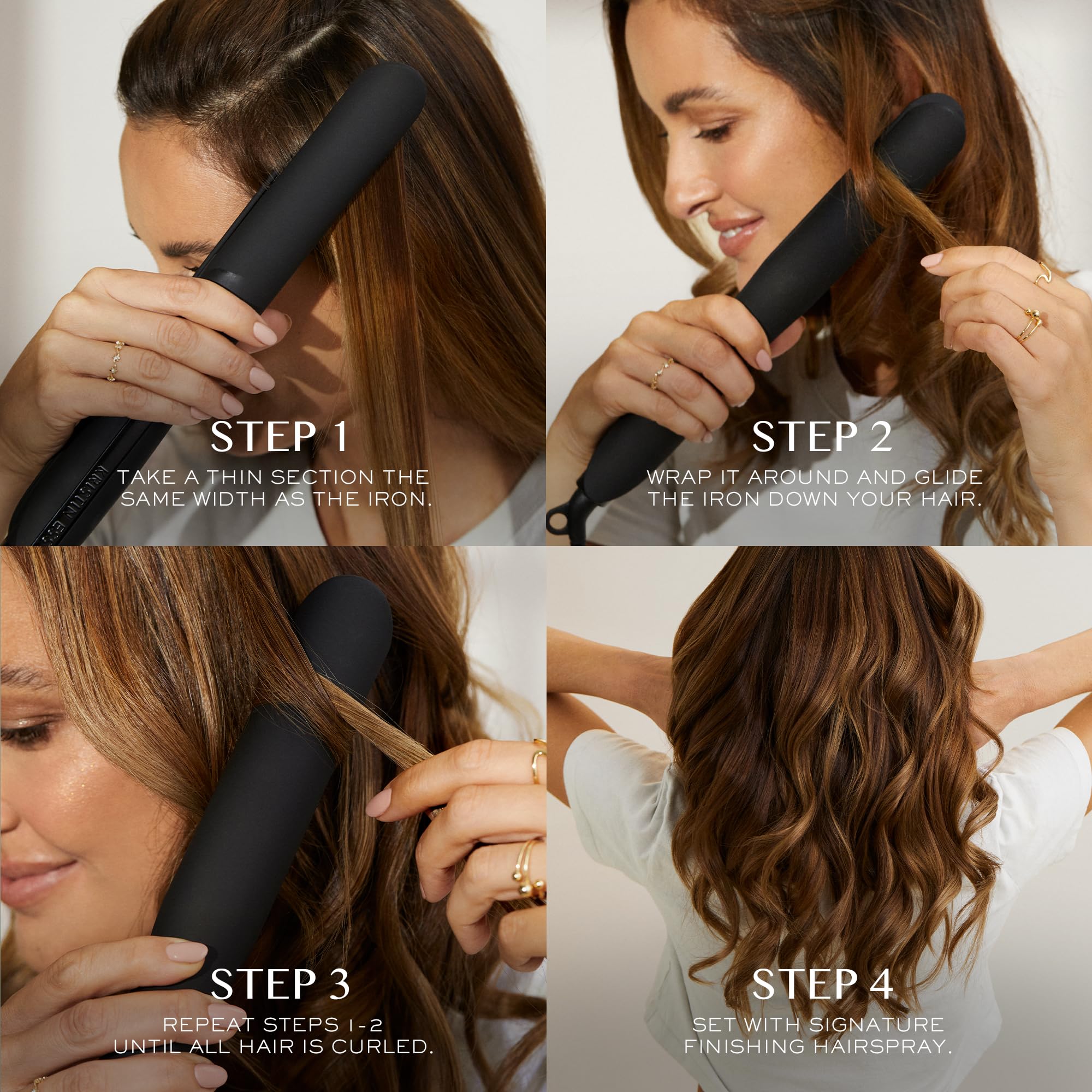 Kristin Ess Hair Nanoblack 3-in-1 Curling Flat Iron Straightener + Style Assist Heat Protectant Spray - 1 1/4 Inch Salon Profess