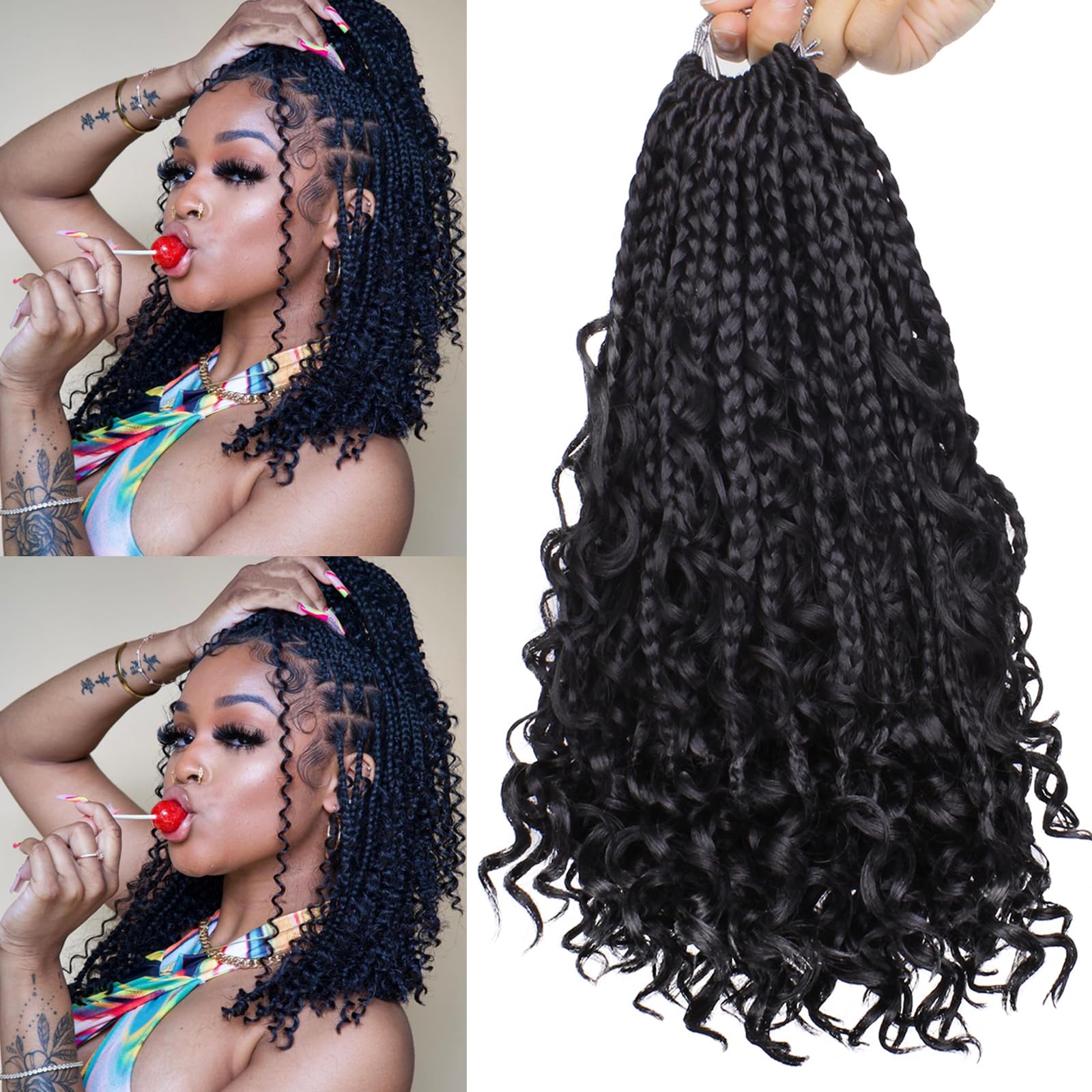 Unionbeauty 8 Packs Boho Box Braids Crochet Hair 12 Inch Goddess Box Braids Crochet Hair with Curly Ends Bohemian Hippie Box Bra