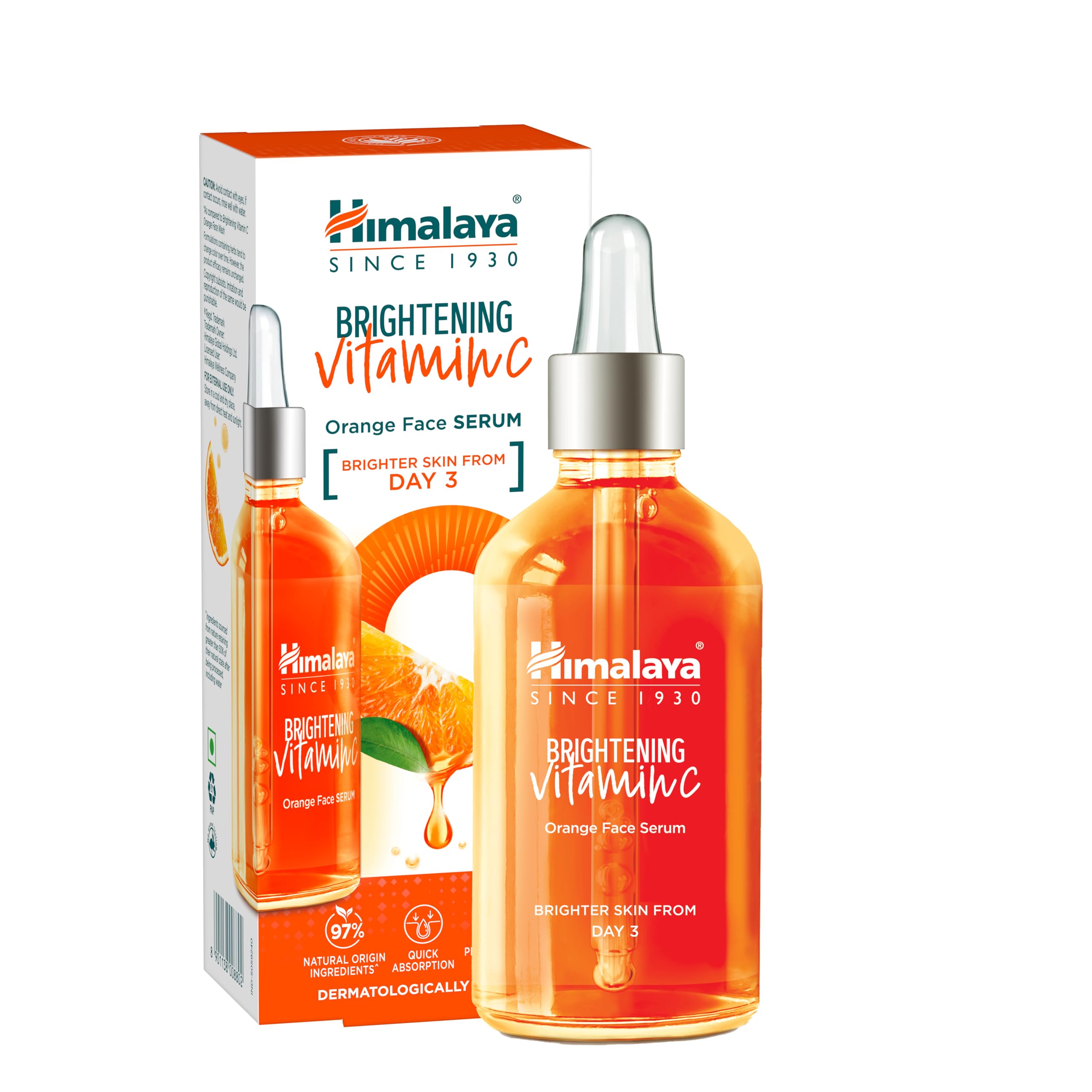 Himalaya Brightening Vitamin C Orange Face Serum | 10X Niacinamide, 5X Vitamin C And Orange | 30Ml