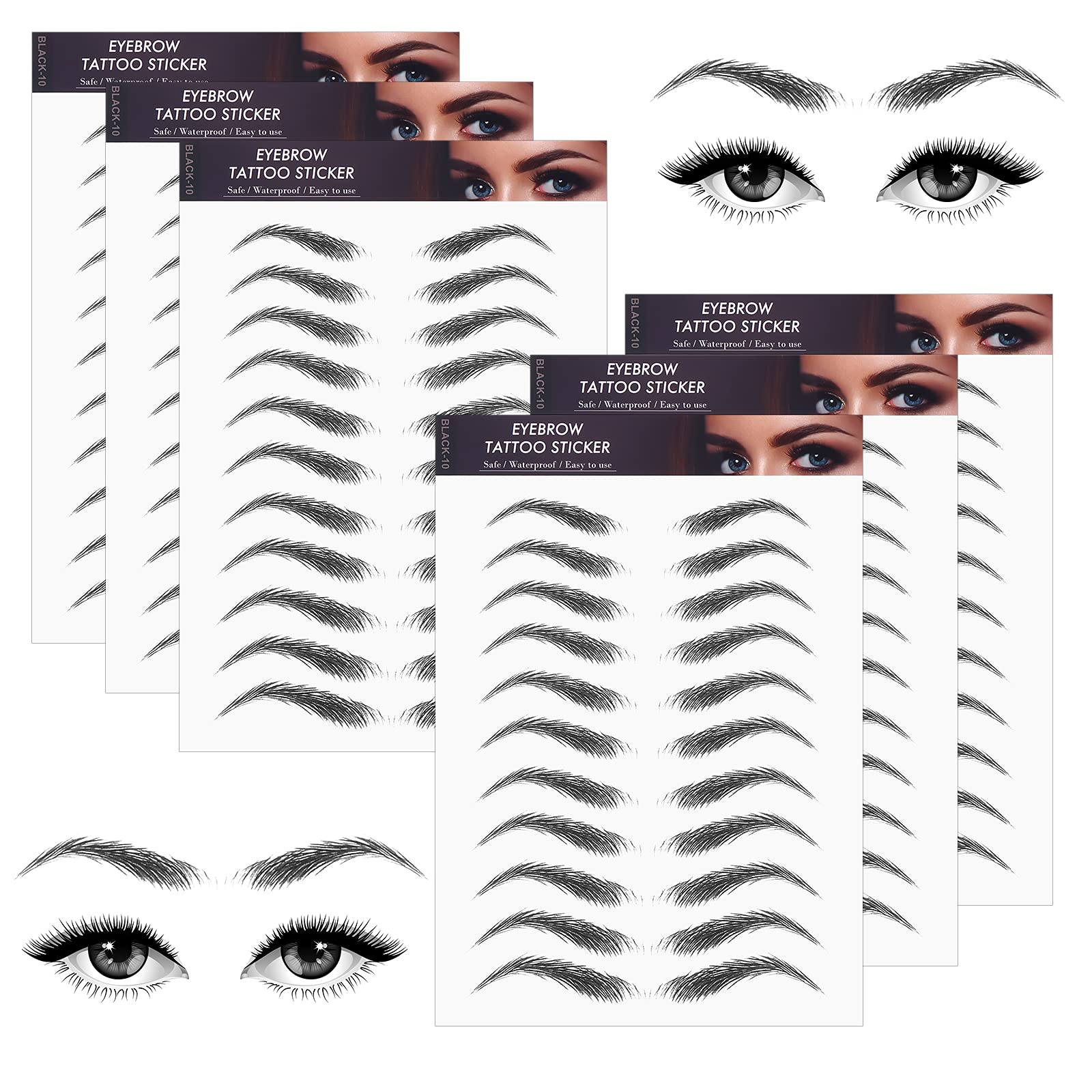 Molain 4D Hair-Like Eyebrow Tattoos Stickers 6 Sheets Waterproof Long-lasting Eyebrow Transfers Stickers Peel Off Eyebrow Sticke