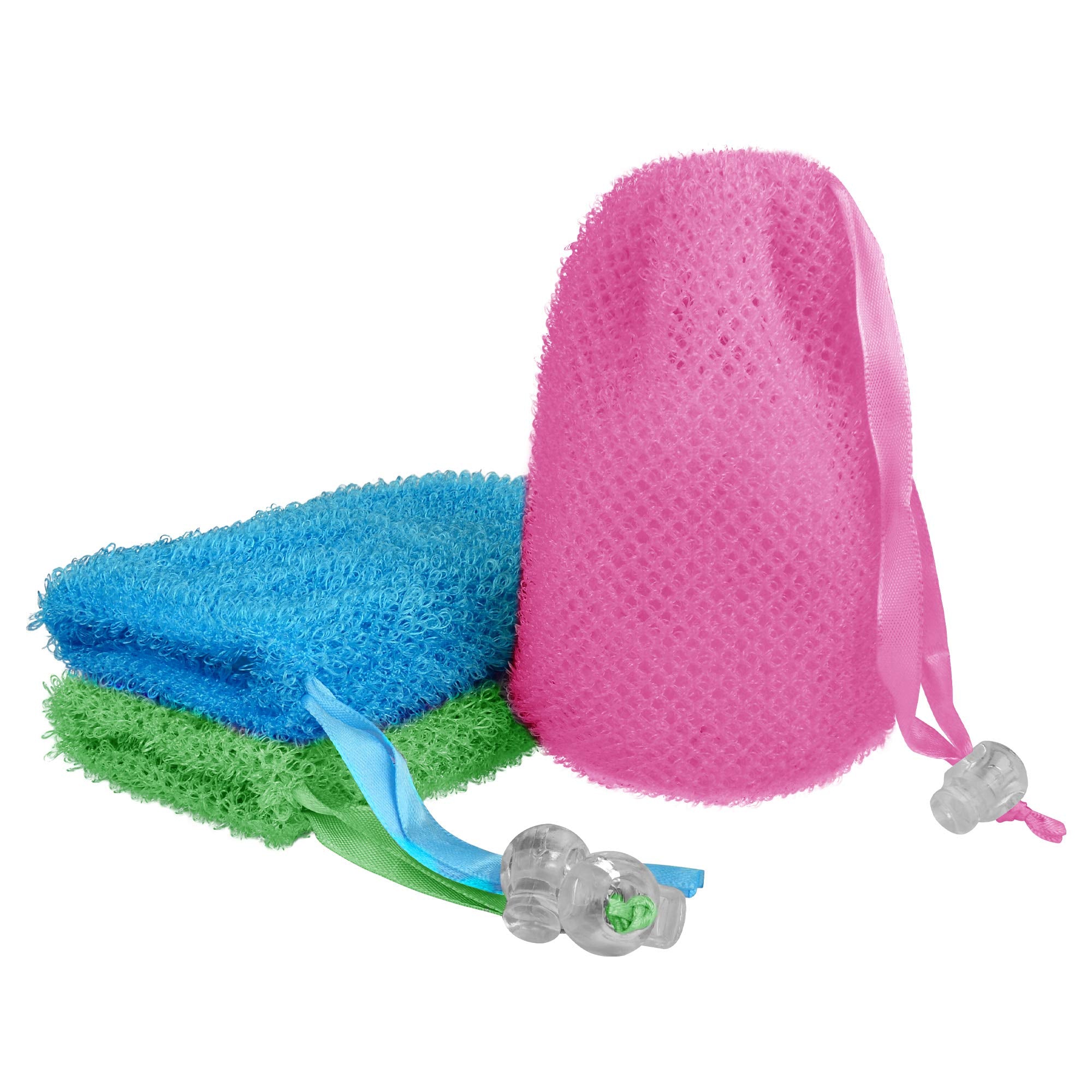 Linkidea 3 Pack Soap Bag, Exfoliating Soap Saver Pouch, Exfoliator Sponge Soap Pocket Drawstring Bags, Body Scrubber For Bath Sh