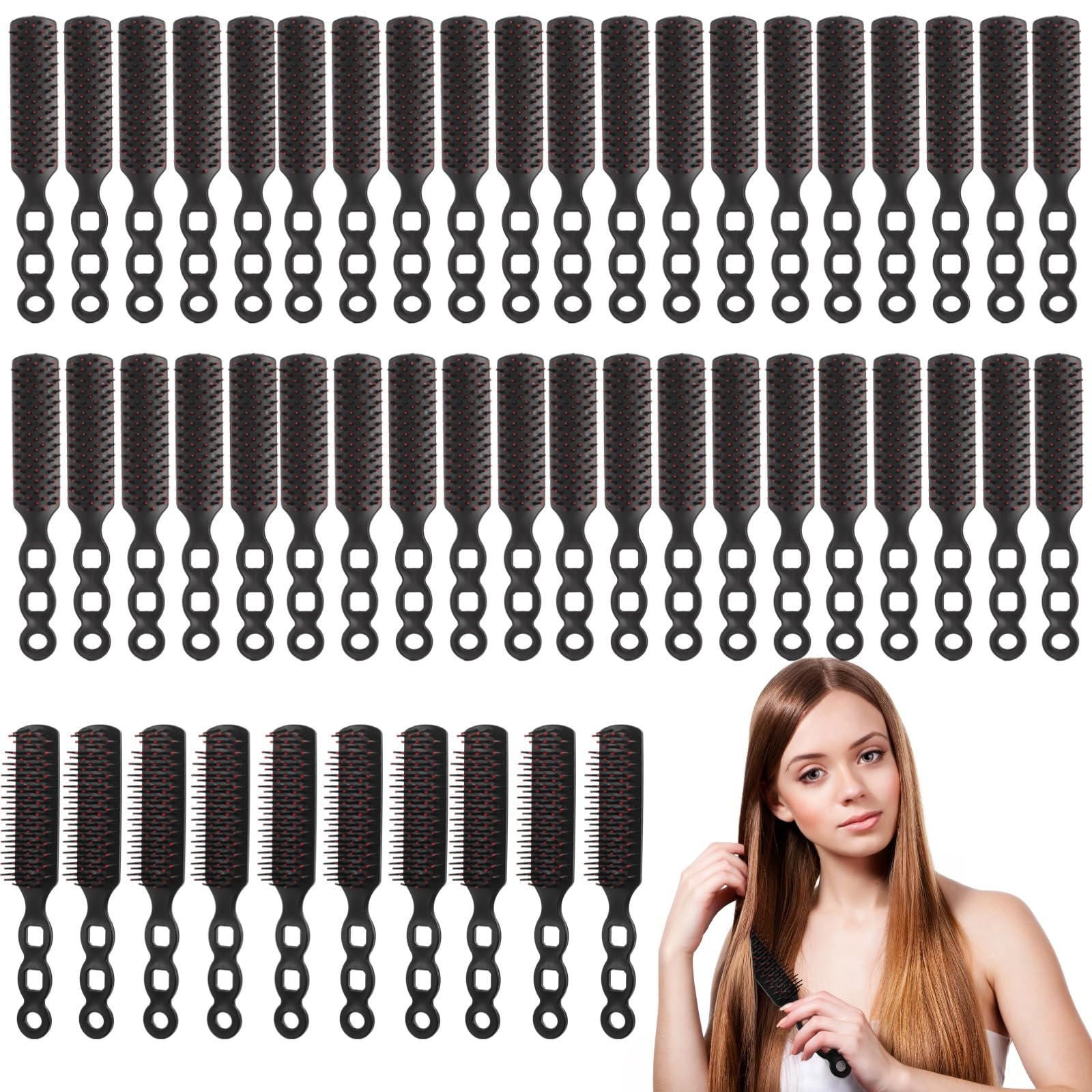 50 Pcs Bulk Hair Brushes for Homeless, Lightweight Plastic Detangling Brushes with Ball Tipped Bristles, Portable Travel Styling