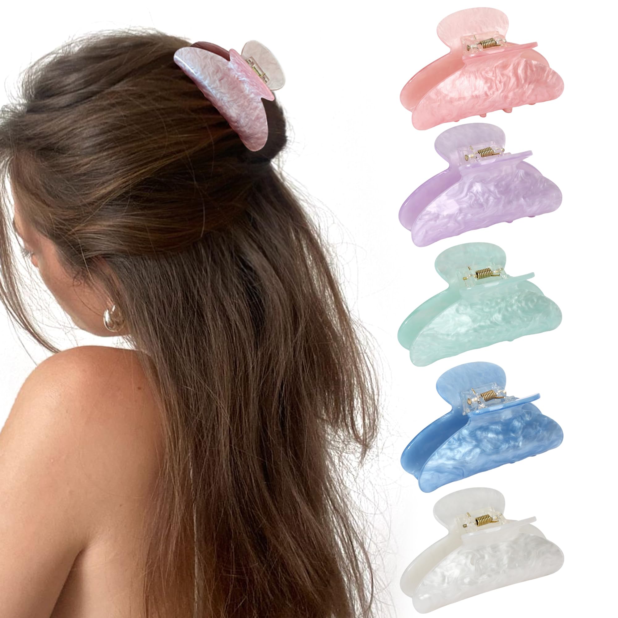 VRbeatter 5Pcs Hair Claw Clips Medium Hair Clips for Thick/Thin Hair Strong Hold Non-slip Hair Jaw Clamp Styling Hair Accessorie