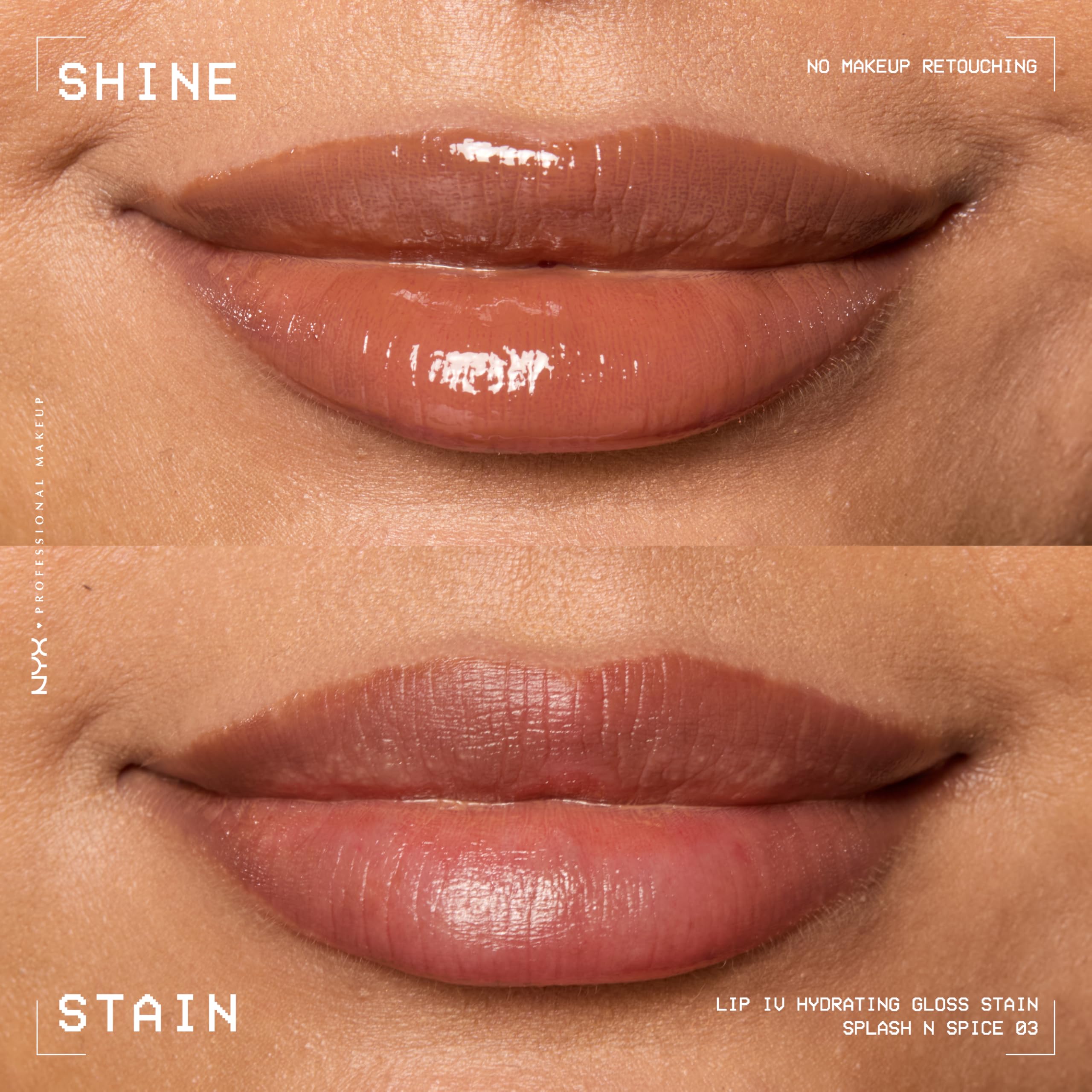 NYX PROFESSIONAL MAKEUP Lip IV Hydrating Gloss Serum, Lip Stain with 12HR Hydration - Splash N Spice (Brown Lip Gloss)
