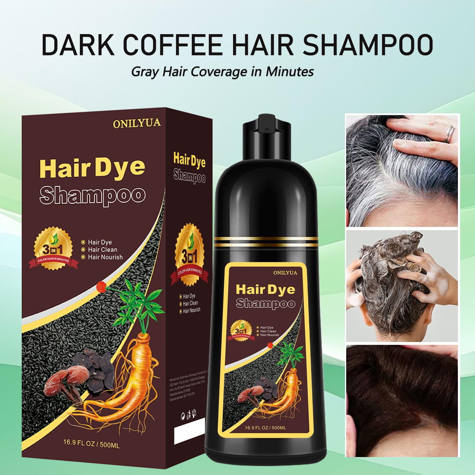 Dark Coffee Hair Dye Shampoo For Gray Coverage, Herbal Hair Color Shampoo Works In Minutes, Brown Hair Shampoo For All Hair Type