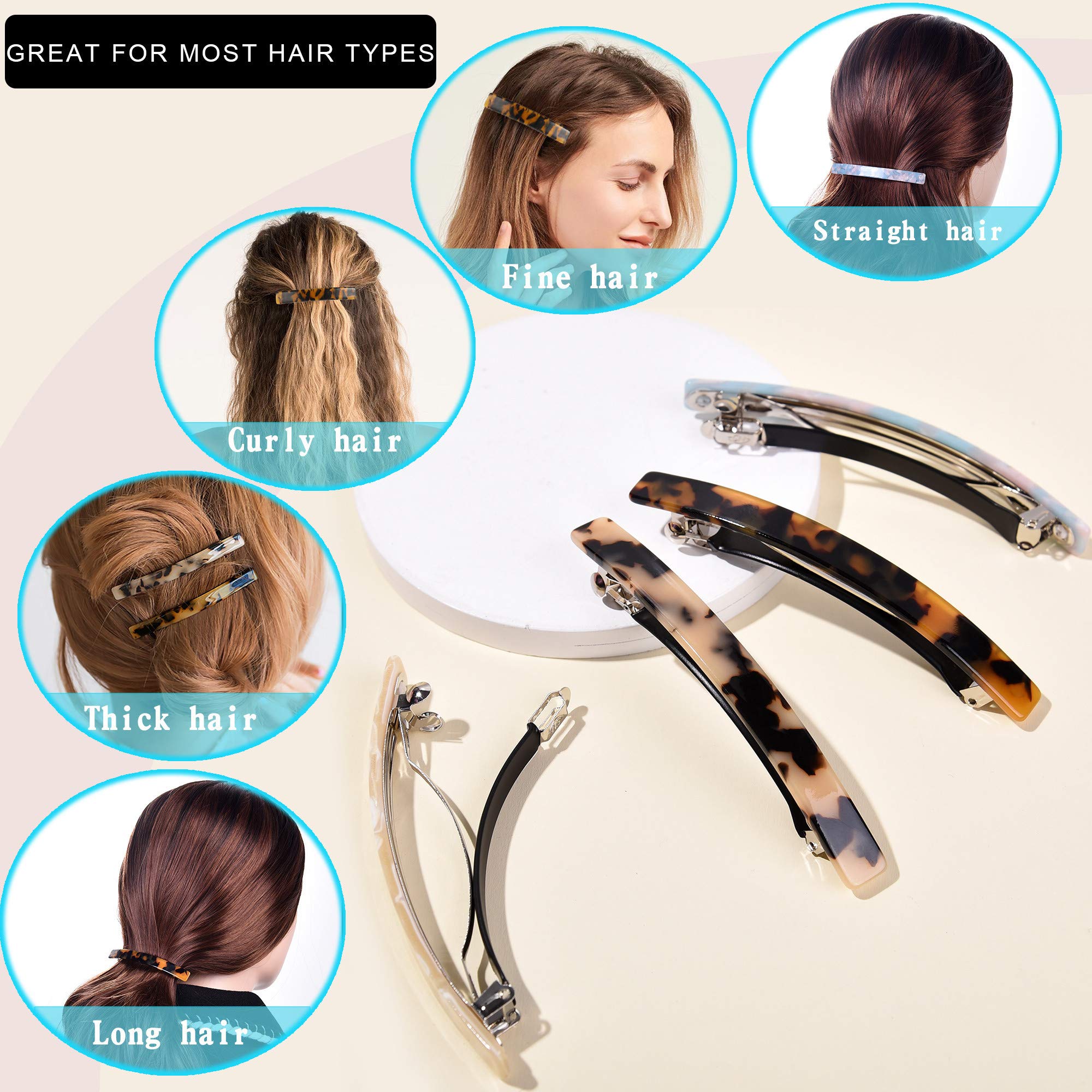 Fsmiling Large Hair Barrettes For Women, 4Inch Tortoise Hair Barrette,Acetate French Hair Clips Barrettes For Thick Hair,4Pcs