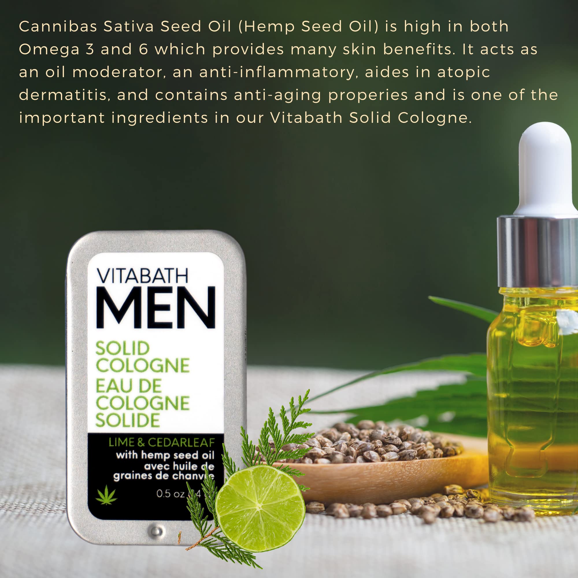 Vitabath Men's Lime & Cedarleaf Solid Cologne Refreshing Spicy Lime, Juicy Mandarin & Earthy Cedar Leaf All Over Lasting Fragran