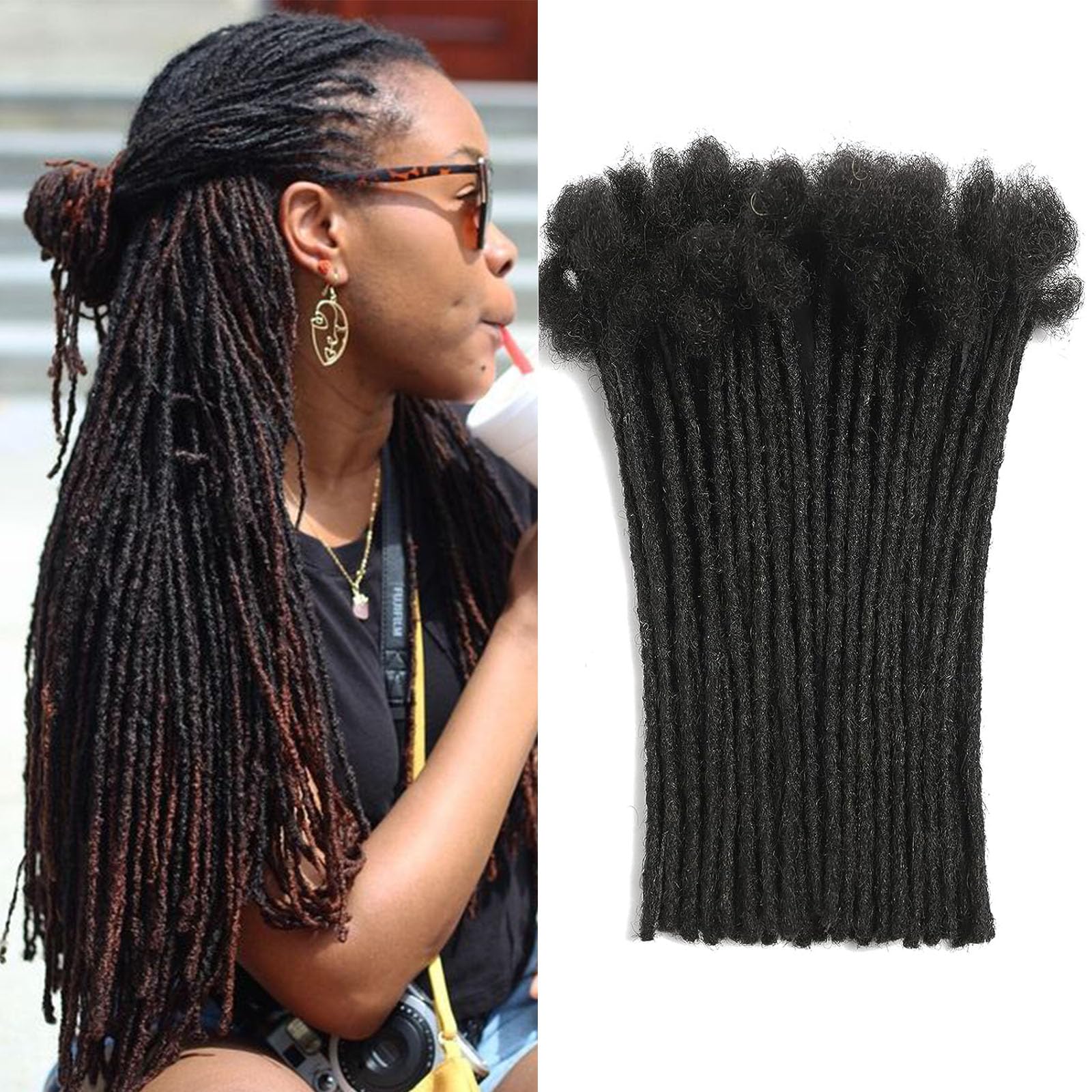 100% Real Human Hair Loc Extensions 14 Inch 30 Strands 0.2cm Width Full Handmade Permanent Dreadlock Extensions For Women, Men C