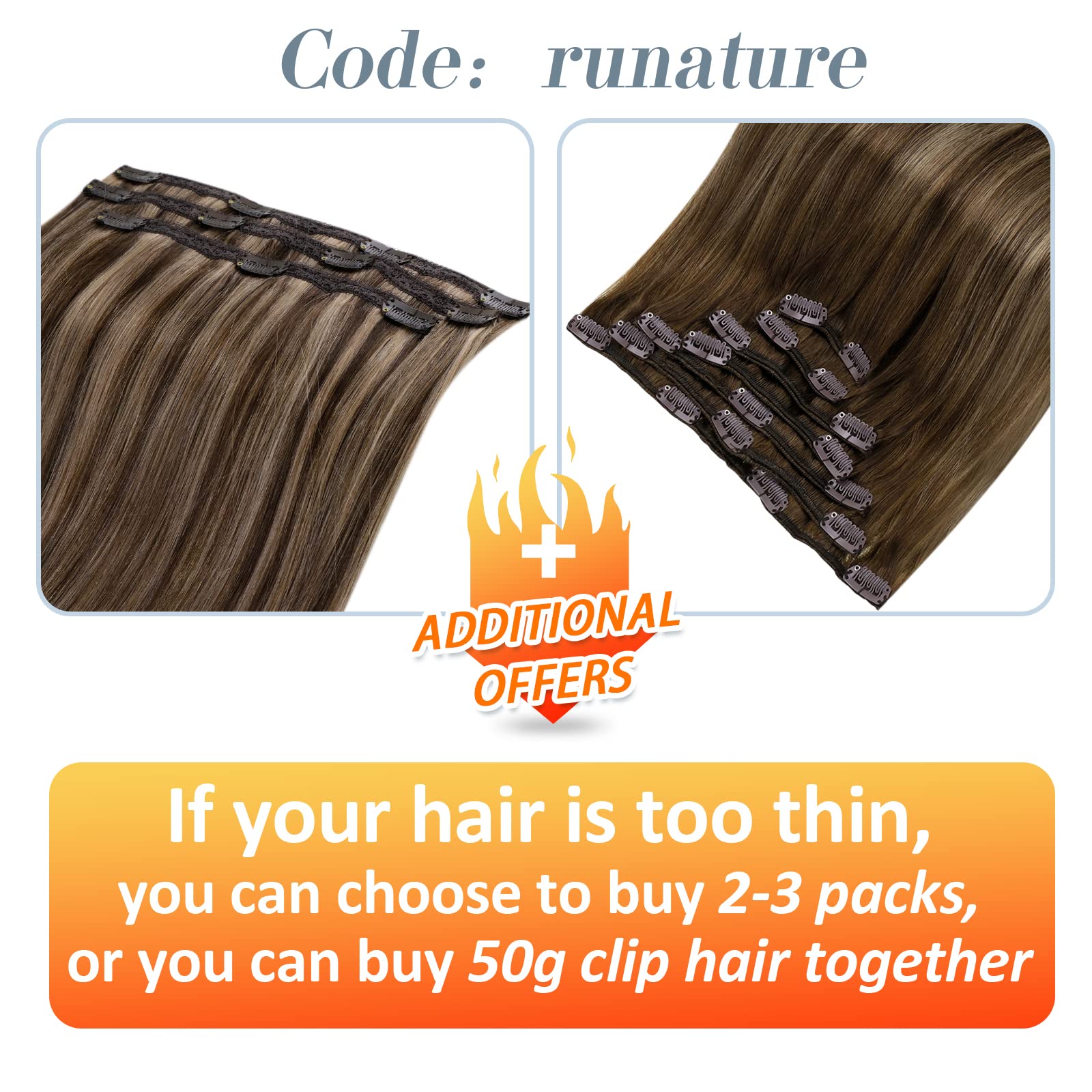 Runature Balayage Hair Extensions Real Human Hair Clip Ins 20 Inch Clip In Hair Extensions Balayage Brown To Blonde Ombre Clip I