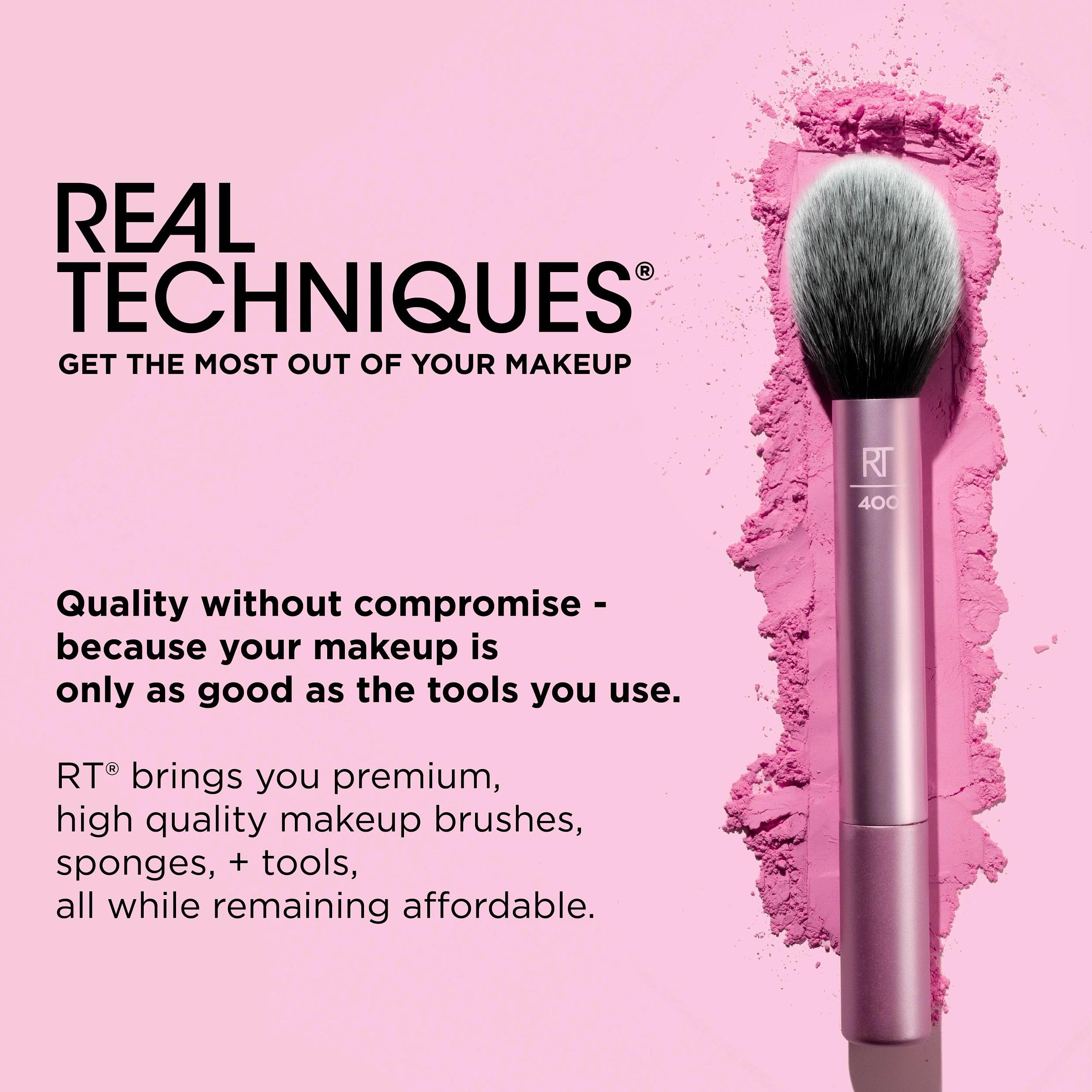 Real Techniques Tapered Cheek Makeup Brush, For Blush, Highlighter, Loose, Or Pressed Powder, Soft, Synthetic Bristles, Precise