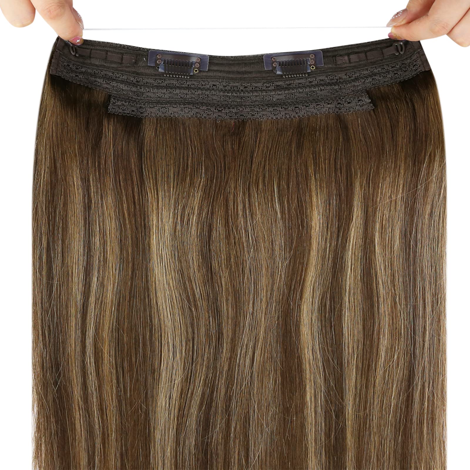 Sunny Wire Hair Extensions 125G Long Human Hair Wire Extensions Dark Brown Balayage Caramel Blonde Invisible Wire Hair Extension