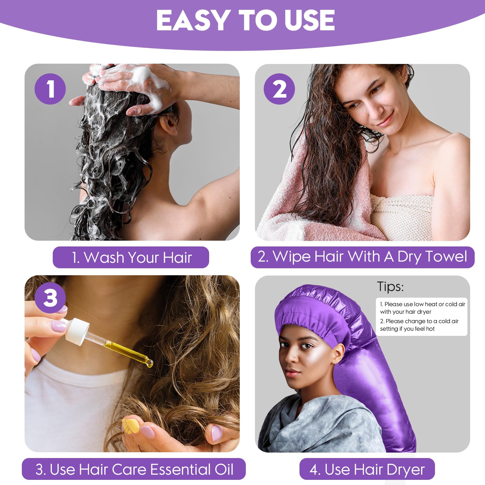 Bonnet Hair Dryer Attachment with Adjustable Headband-Large Hooded Hair Dryer Cap for drying fast at home, Easy to use for hair