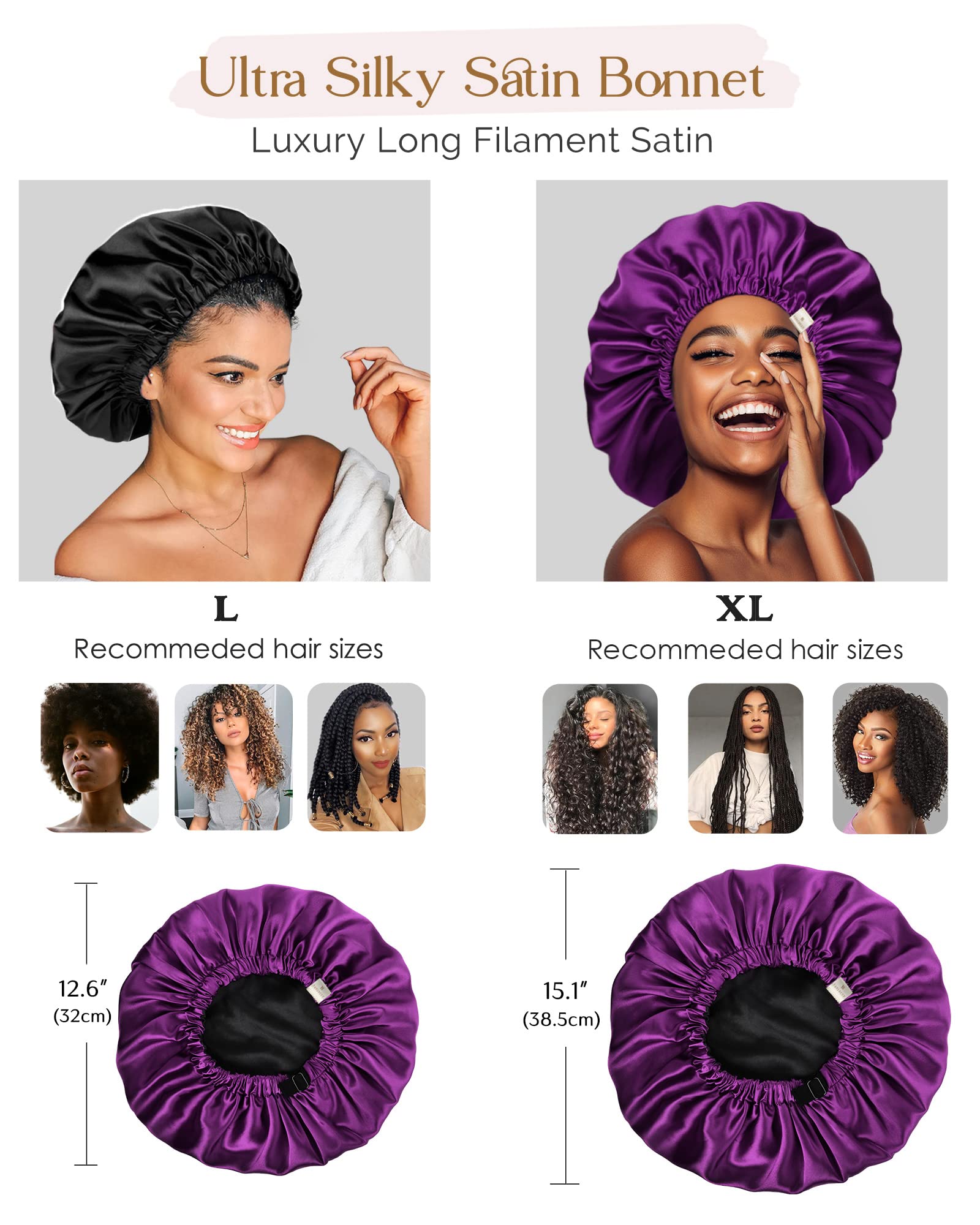 Yanibest Satin Bonnet For Sleeping, Hair Bonnets For Women And Men, Double Layer Ajustable Silky Bonnet For Curly Braids Hair Br