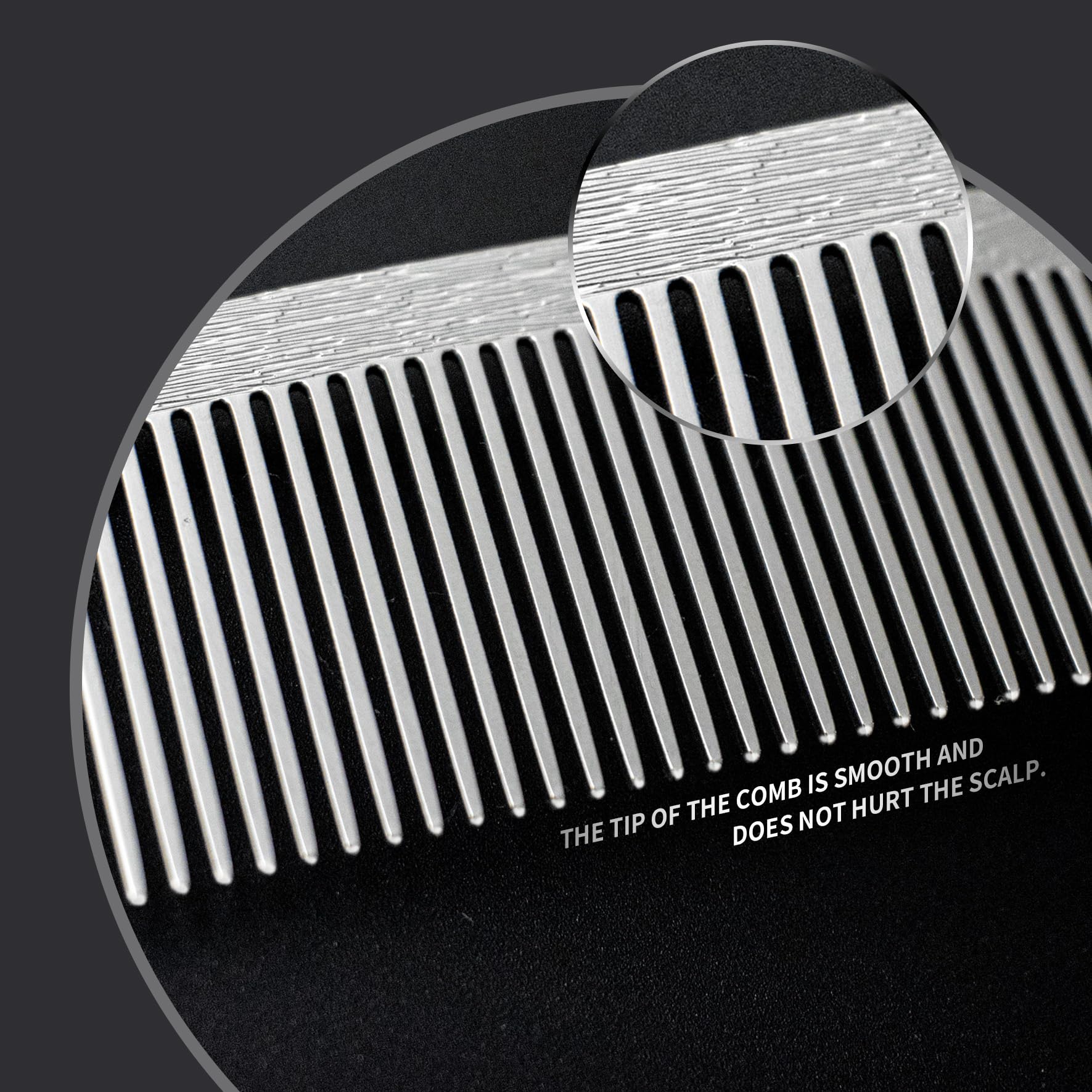 Dolmifapro Stainless Steel Rat Tail Comb Set - 2 Pcs Teasing Combs with Metal Pick, Silvery Wood Grain Design for Hair Styling