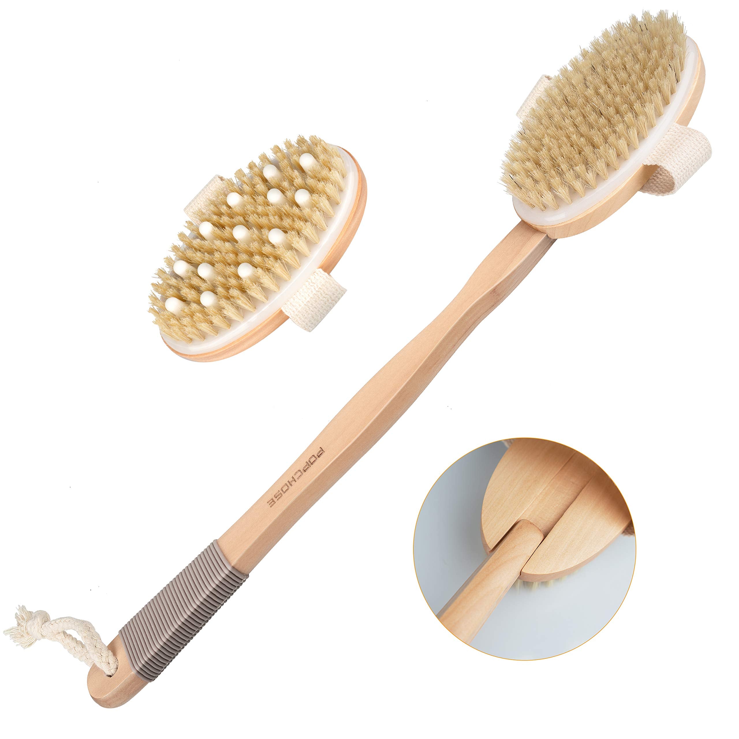 Shower Brush, Popchose Detachable Dry Brushing Body Brush For Body Cellulite And Lymphatic, Back Scrubber For Shower Long Handle