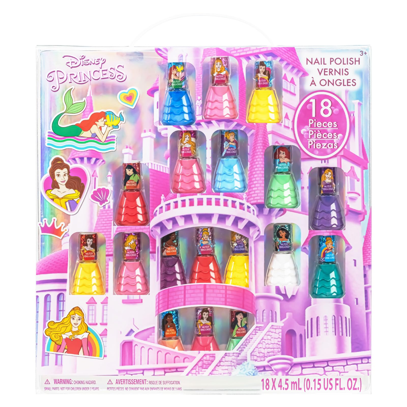 Townley Girl Disney Princess Castlebox Non-Toxic Peel-Off Water-Based Safe Quick Dry Nail Polish  Gift Kit Set For Kids Girls, F