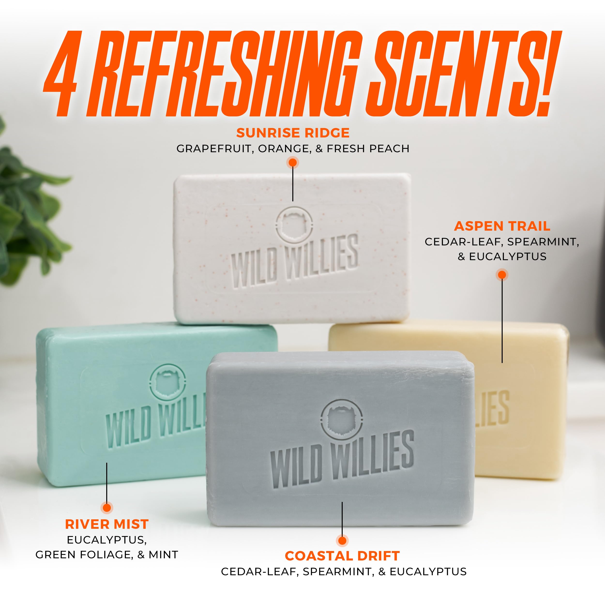 Wild Willies Moisturizing Mens Bar Soap - Bath Soaps With Shea Butter For Odor Protection - Natural Body Bar For Men - Aspen Tra