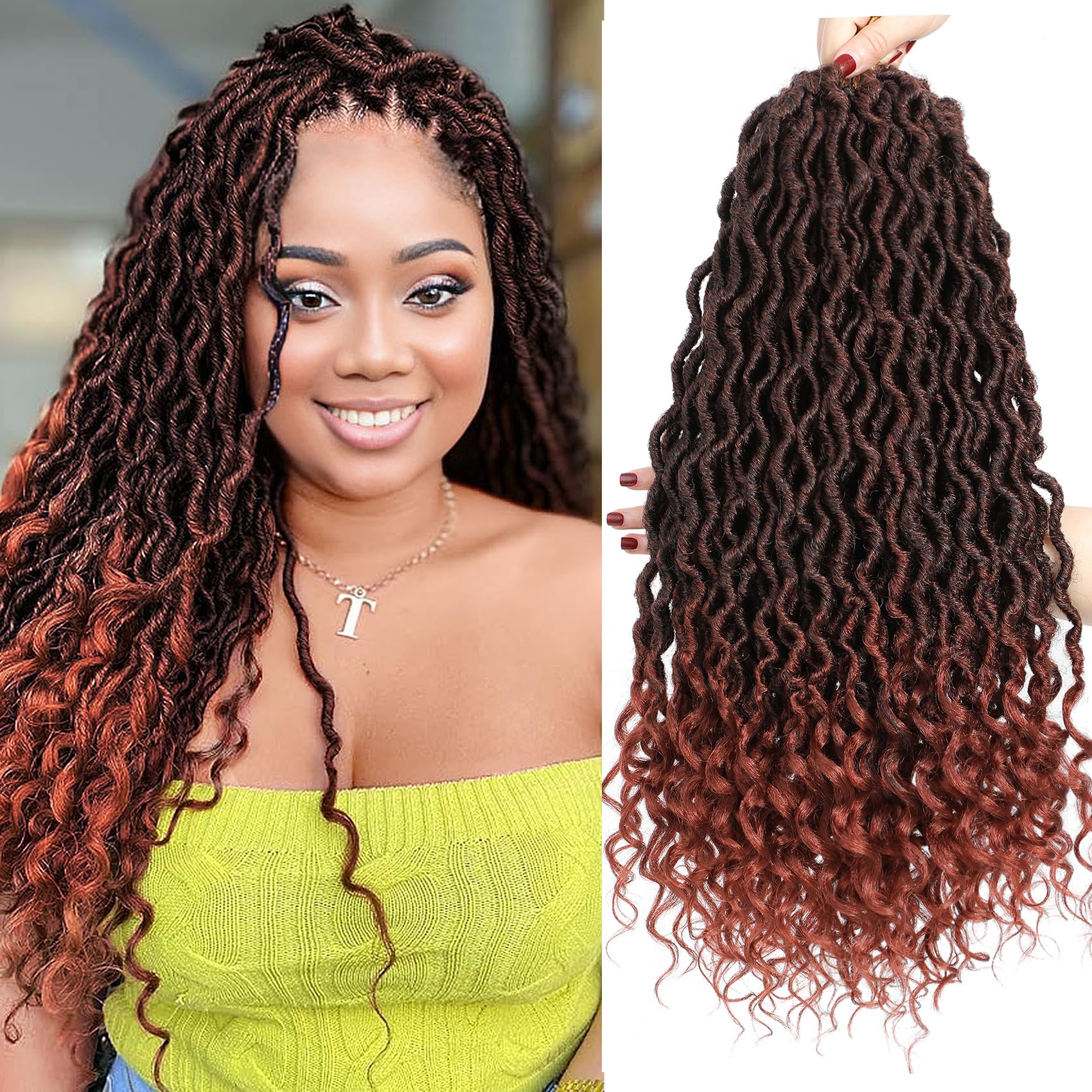 Karida Faux Locs Crochet Hair 24 Inch, 8 Packs Pre Looped Goddess Locs Crochet Hair, Wavy Crochet Goddess Locs With Curly Ends, 