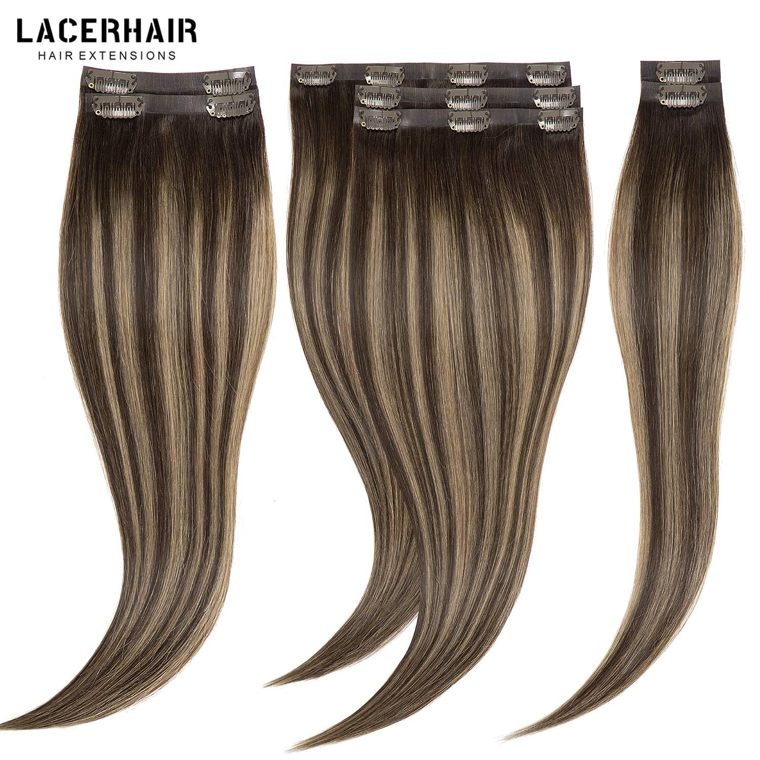 Lacer Hair Seamless Hair Extensions Clip In Human Hair Rooted Chestnut Brown Mixed Dark Brown With Dark Brown Roots R#2-2/6 Full