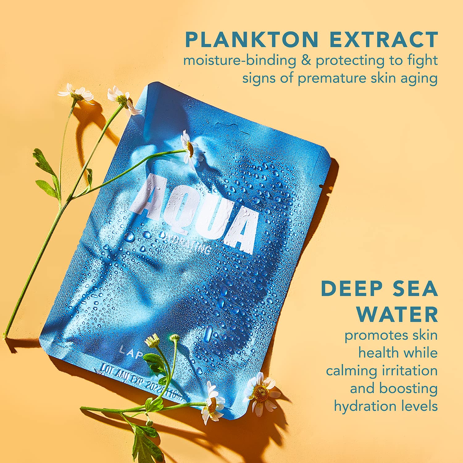 Lapcos Aqua Sheet Mask, Hydrating Daily Face Mask With Seawater And Plankton Extract To Nourish Skin, Korean Beauty Favorite, 5-