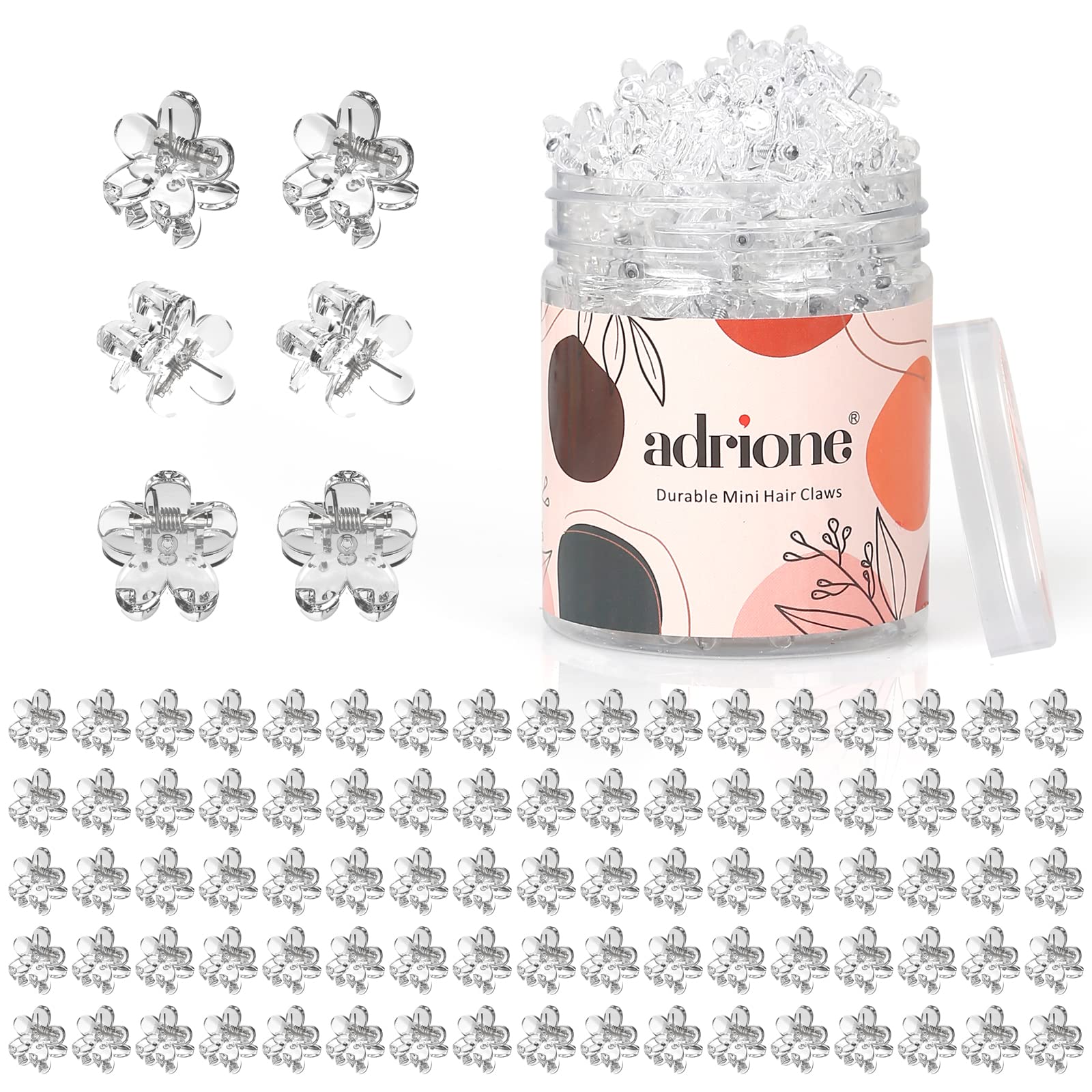 ADRIONE Clear Mini Hair Clips - 100 Pack Small Decorative Flower Clips for Women, Girls, Teens, Kids, Baby, Toddler