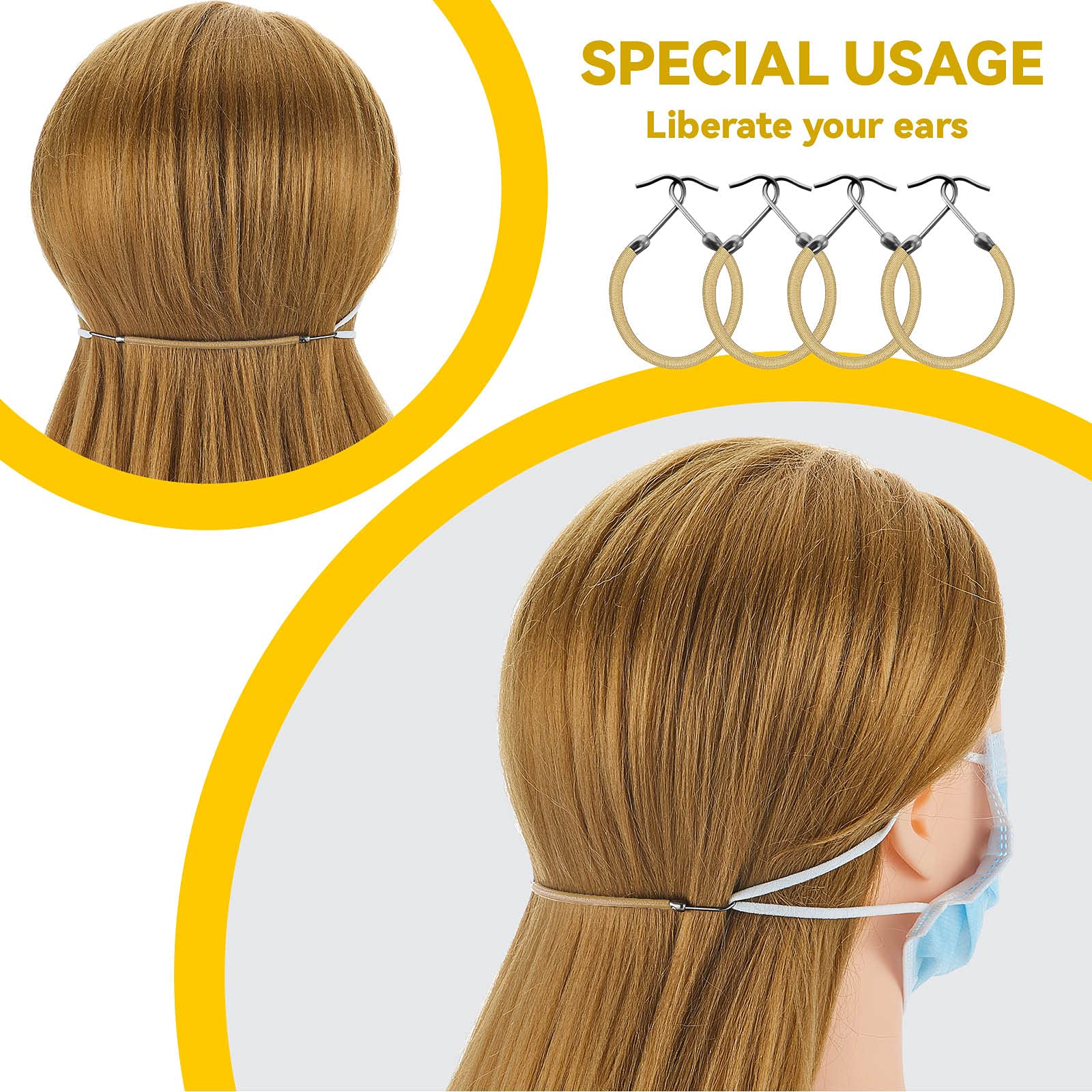 Hotop 15 Pieces Elastic Hook Hair Tie Styling Ponytail Holder Hooks Hair Cord For Curly Hair Long Hair (Blonde)