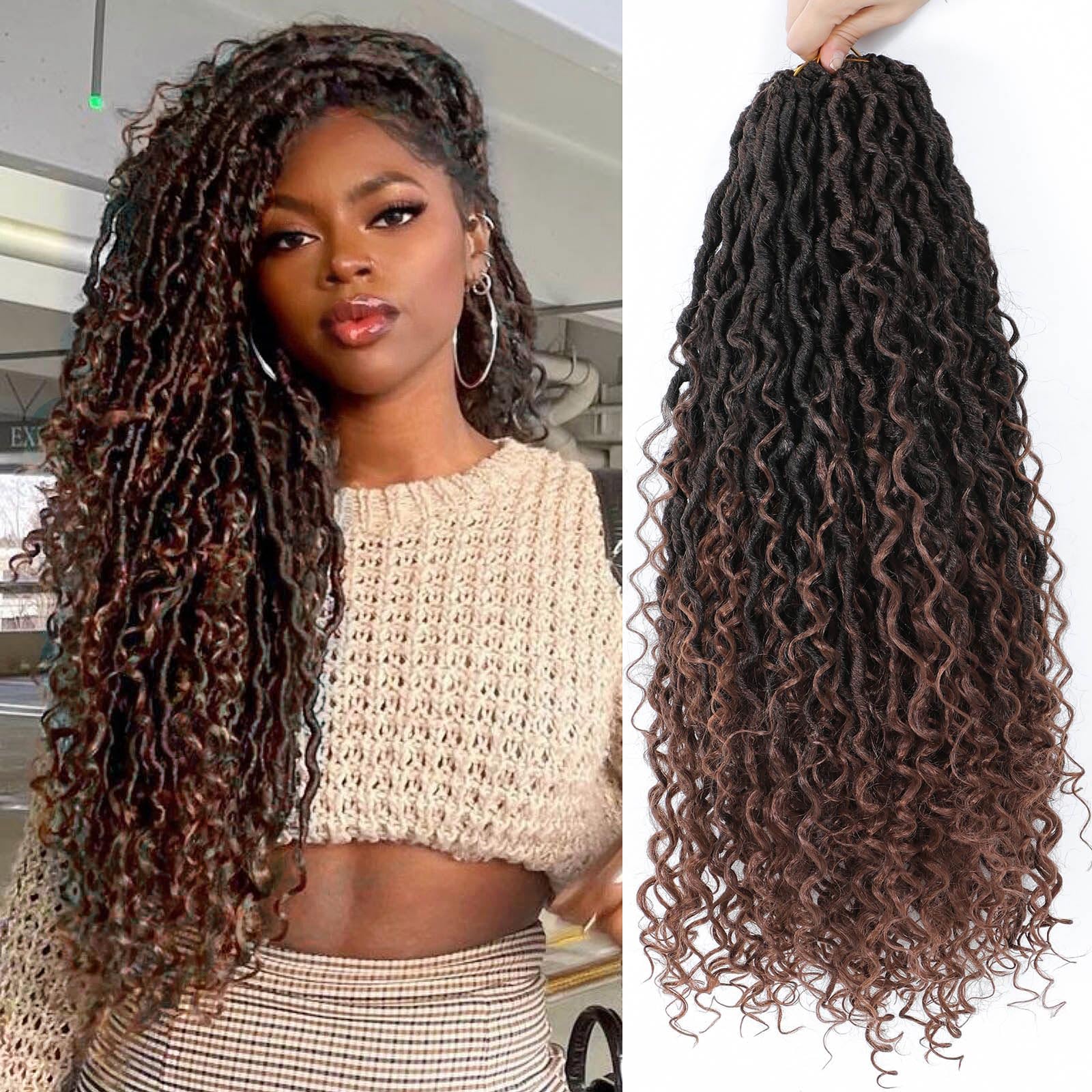 Goddess Locs Crochet Hair 18 Inch 8 Packs Faux Locs Crochet Hair for Women Pre Looped Crochet Boho Goddess Faux Locs Crotchet Ha